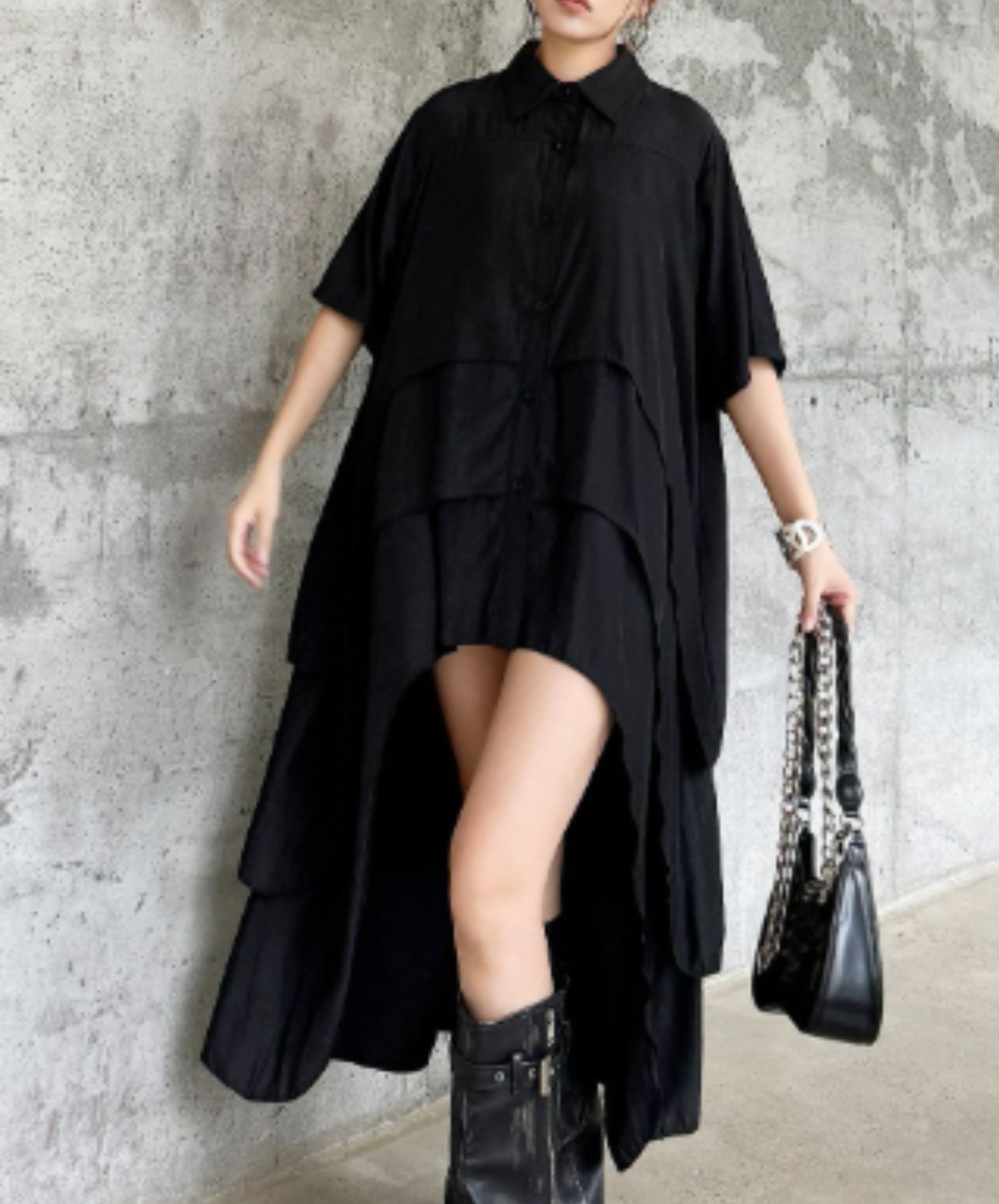 Irregular design short-sleeved long shirt EN2955