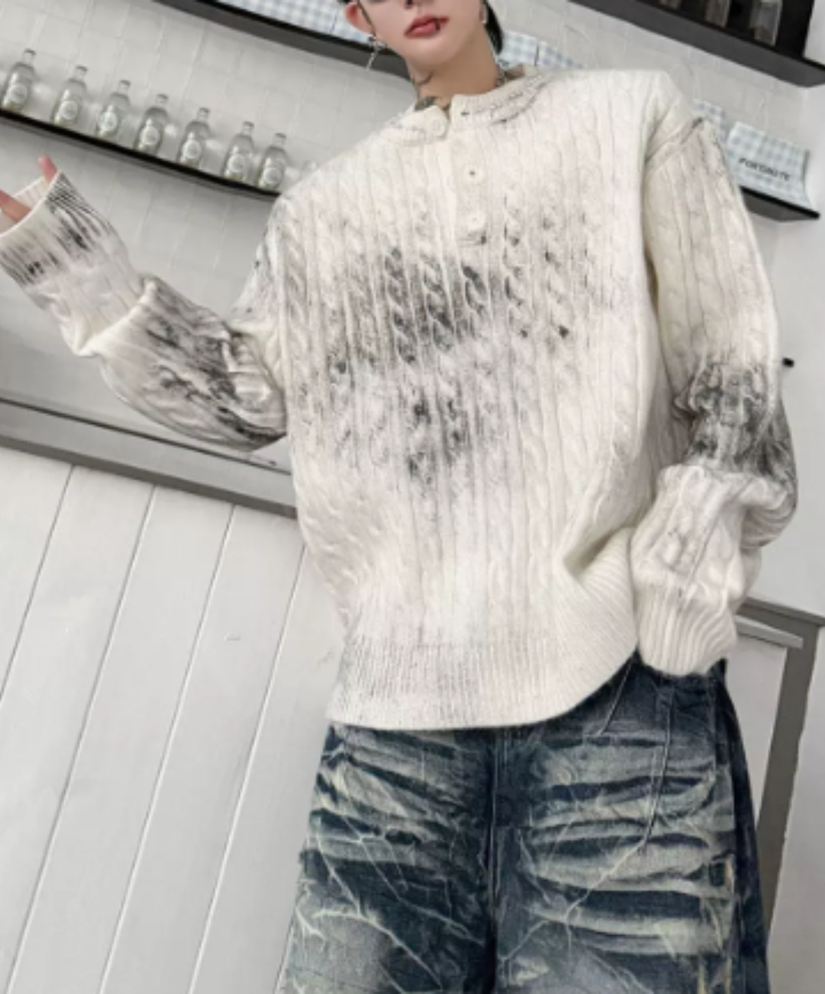 cable-knit with a distressed finish sweater EN3241