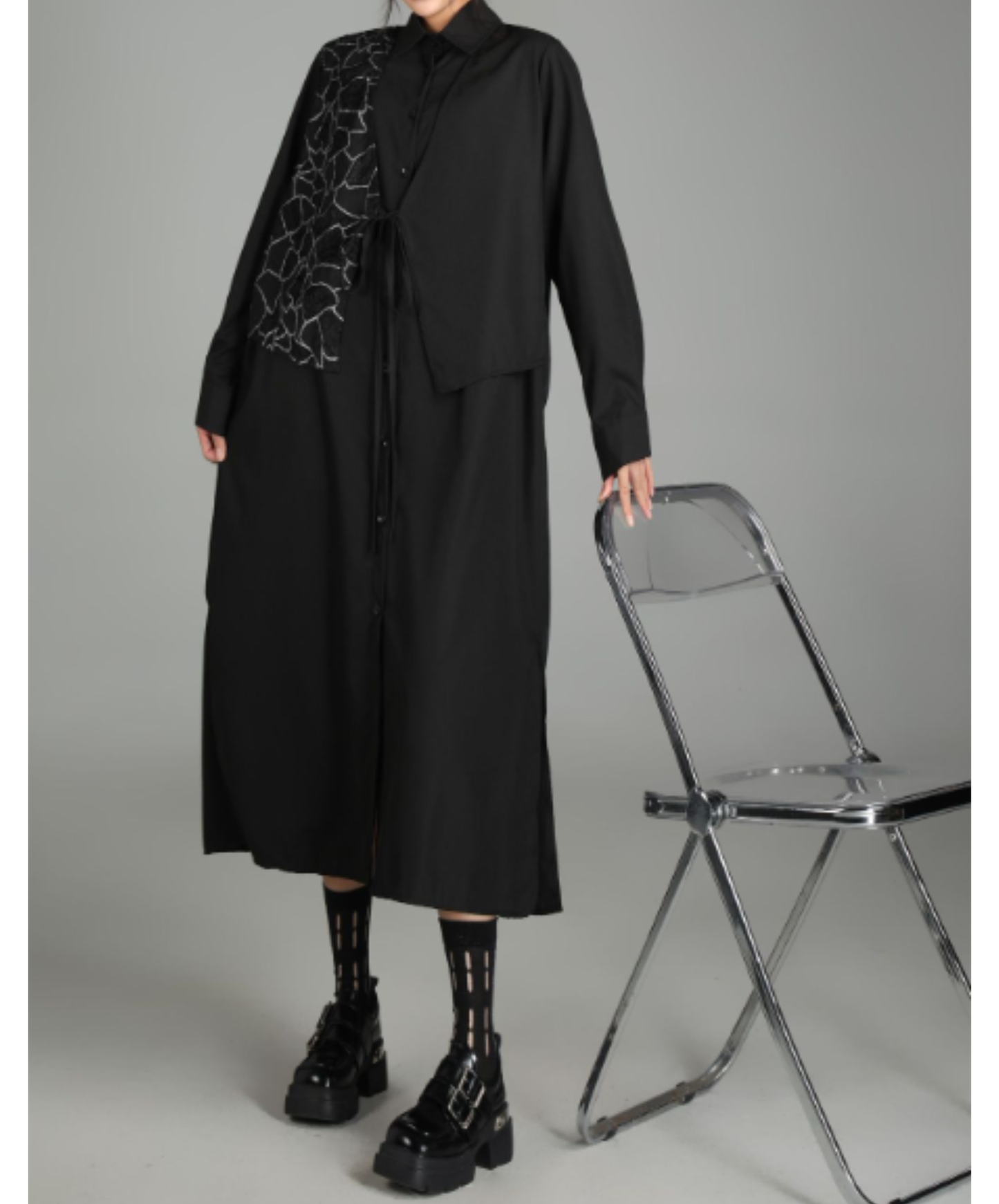dark patchwork two-piece style long shirt EN3016