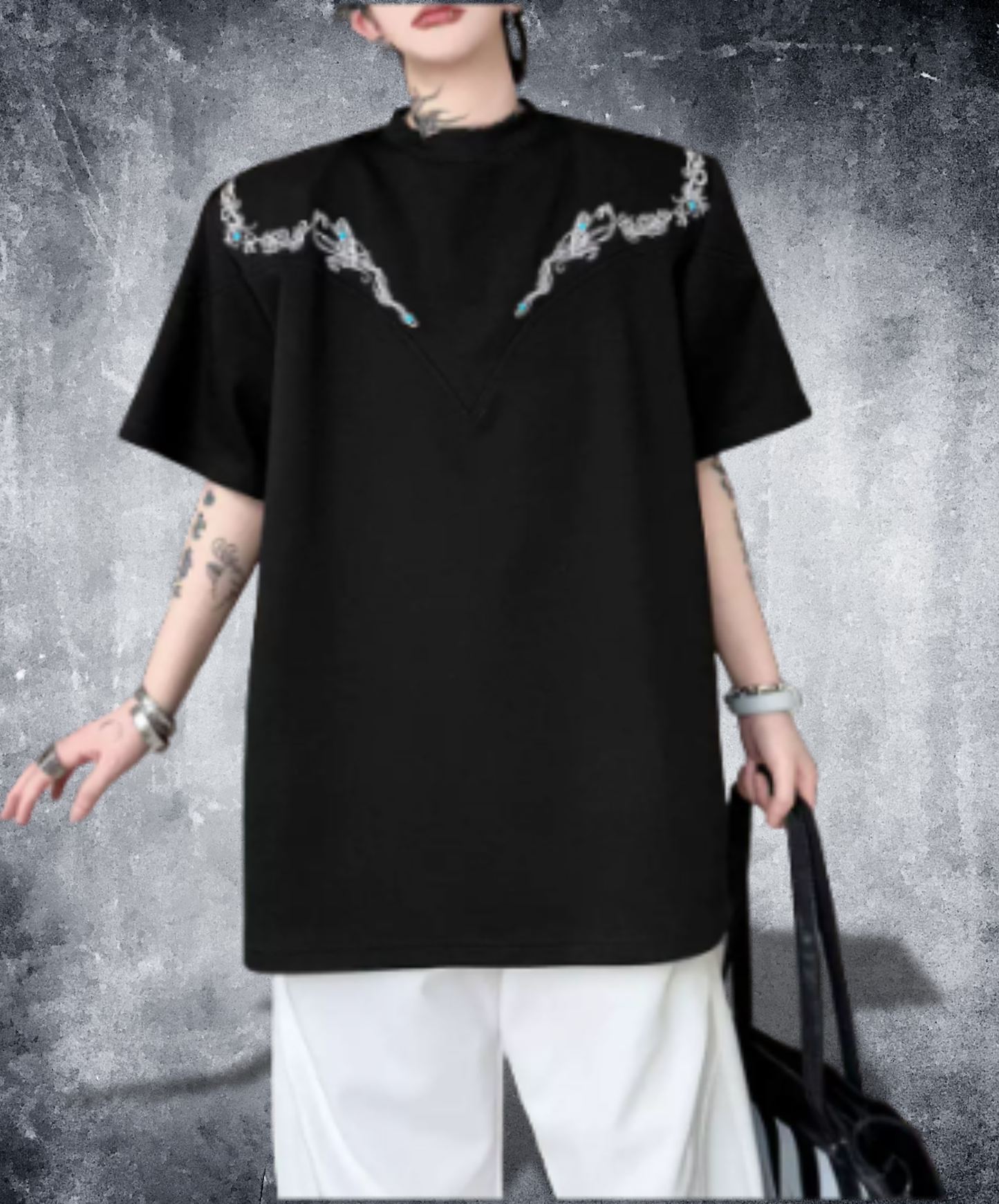 retro embroidery beads t-shirt EN2873