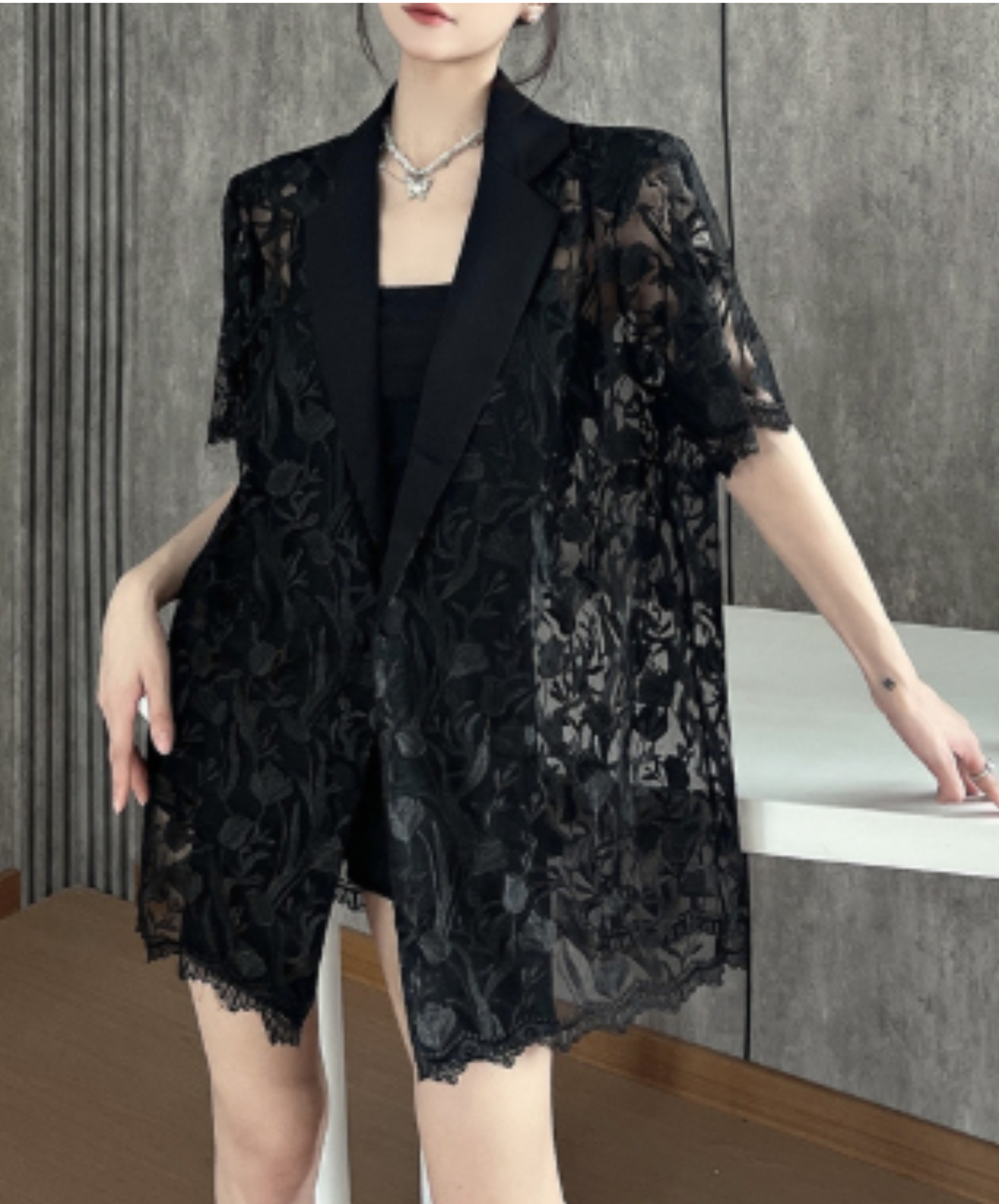 embroidered mesh patchwork jacket EN2966