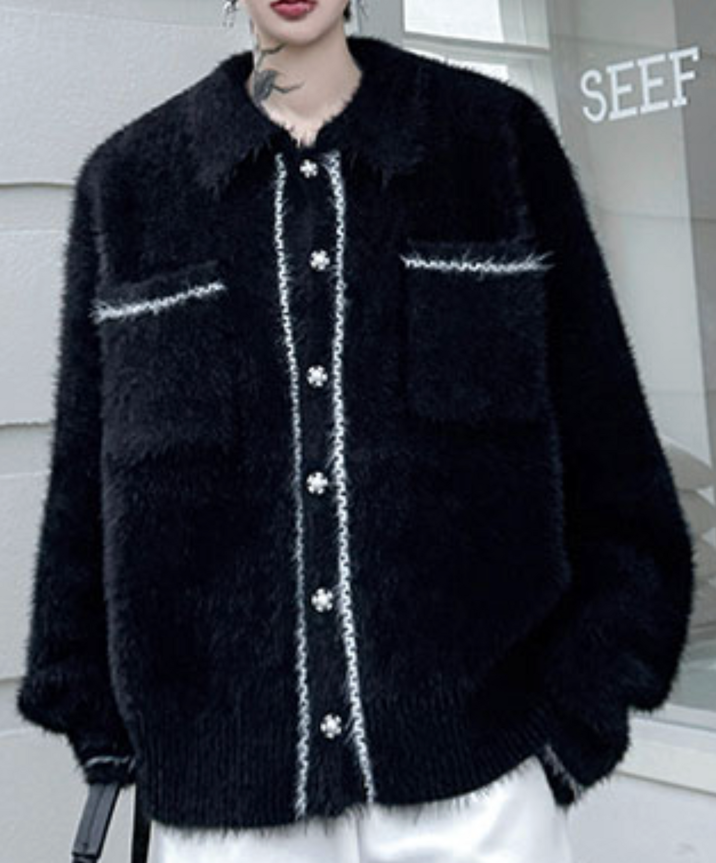 collared colorblock jacquard jacket EN2521