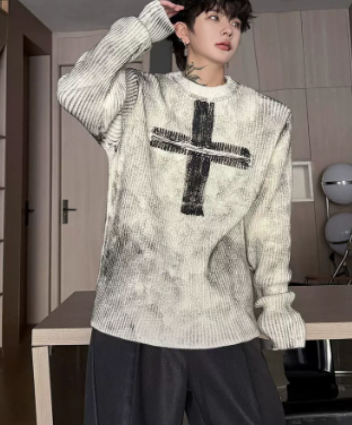 front-motif zip design sweater EN3242