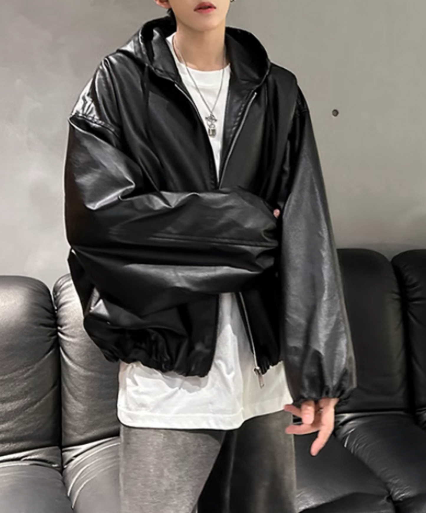 lantern sleeve leather jacket EN1859