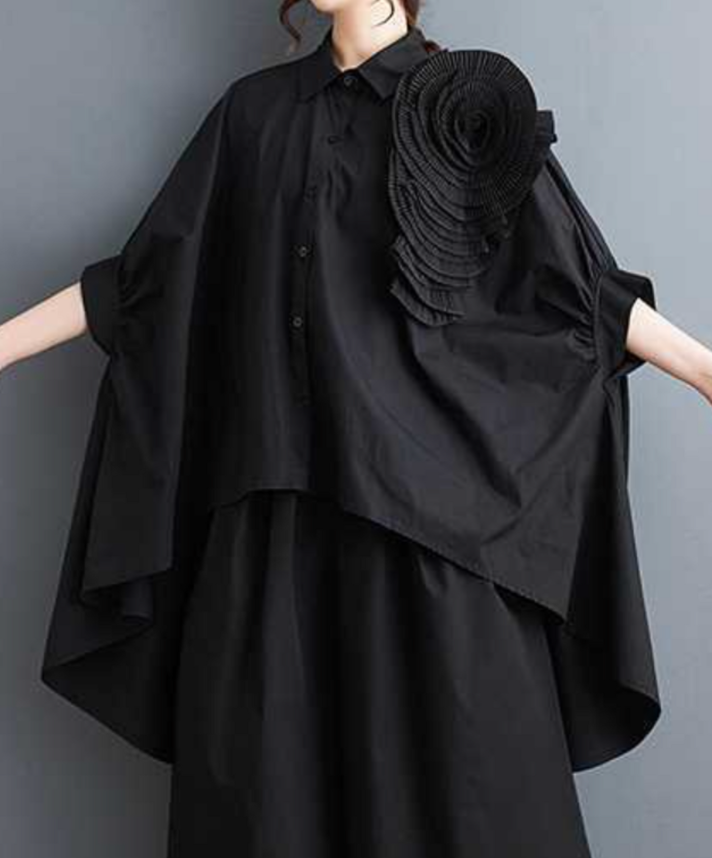 3d flower motif long shirt EN2273
