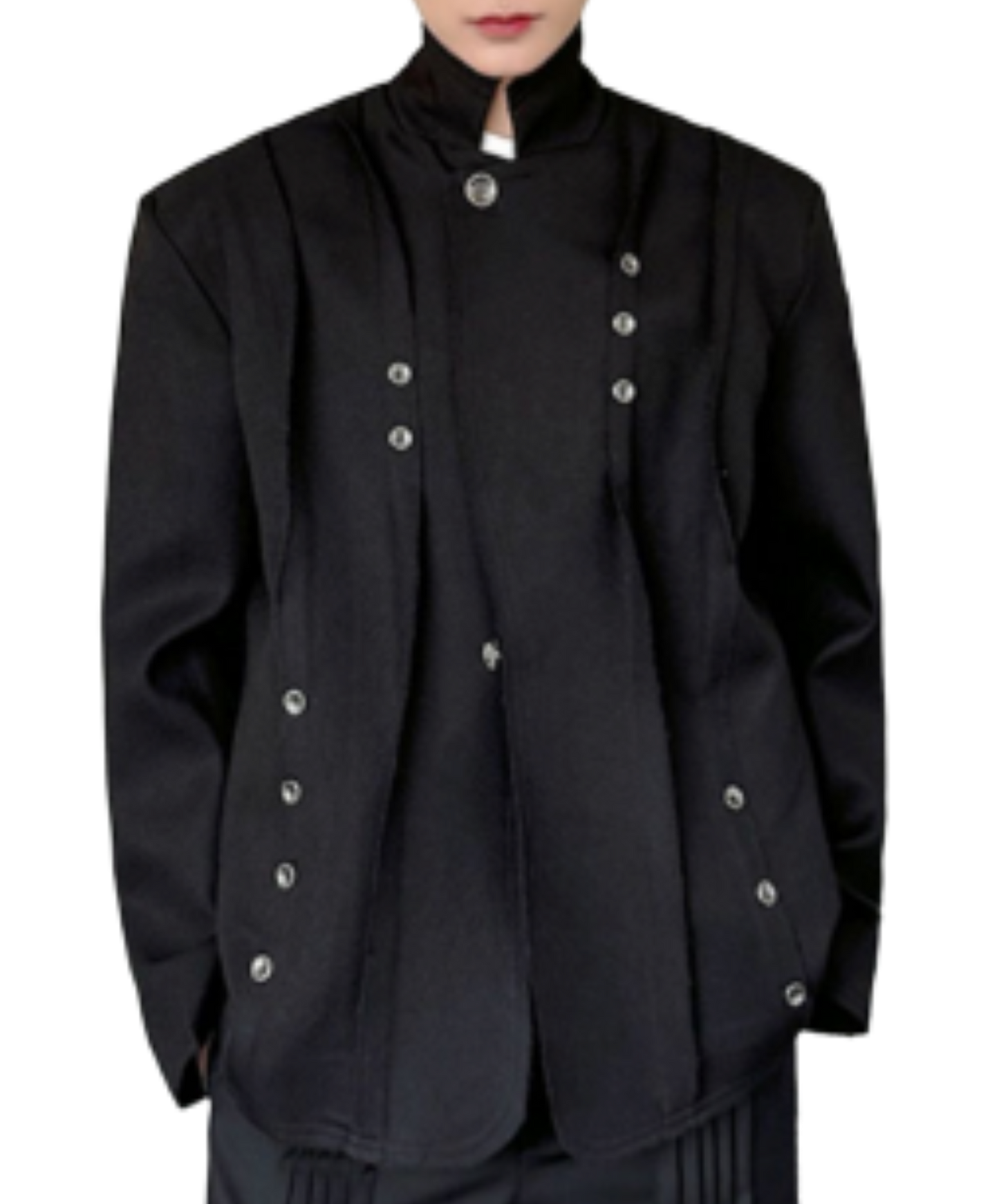 silver rivet embellished stand-up collar jacket EN1996