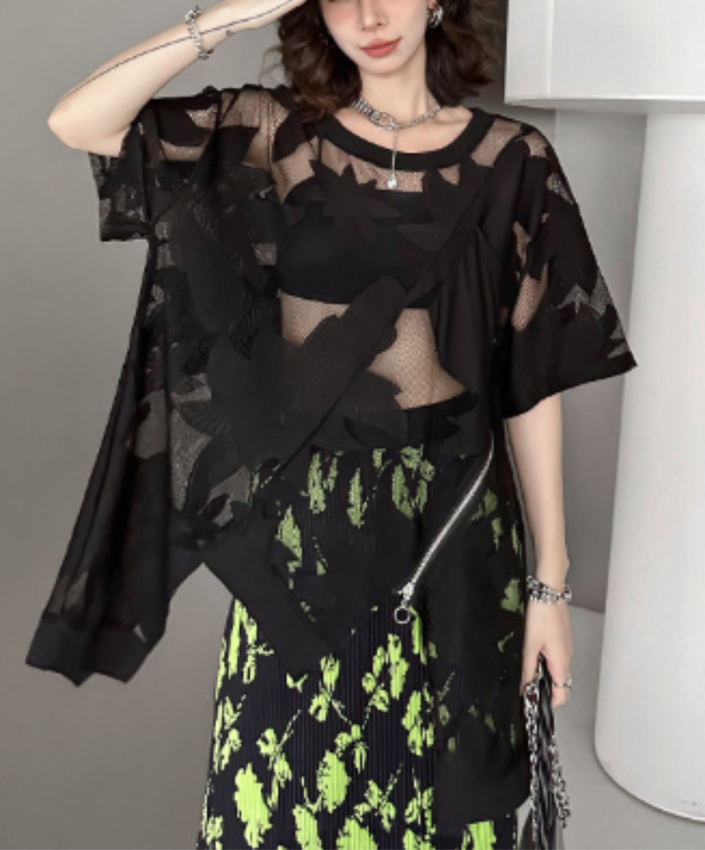 dark heavy jacquard asymmetrical t-shirt EN2984