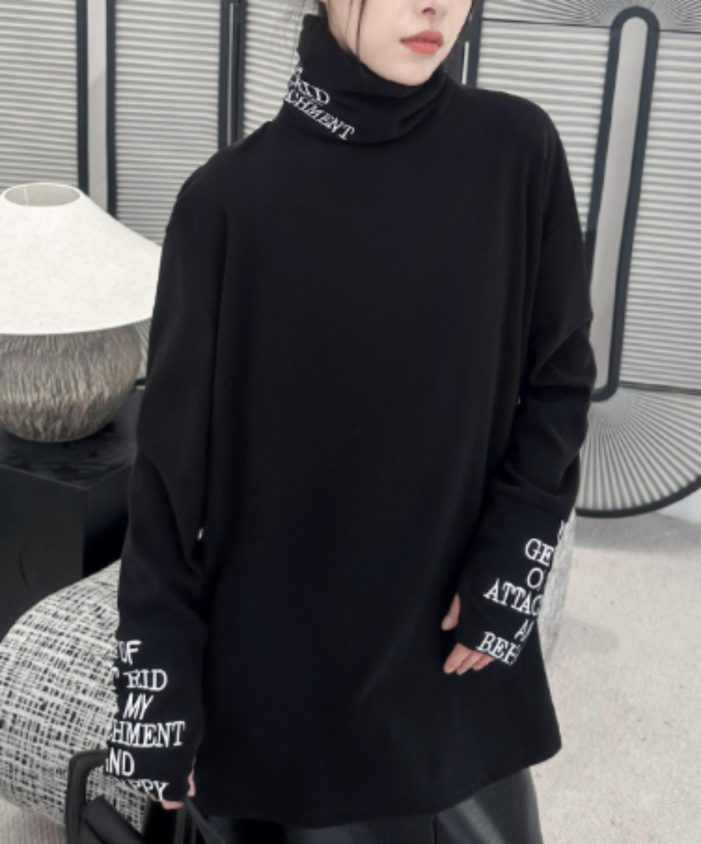 high-neck top english lettering design t-shirt EN3128