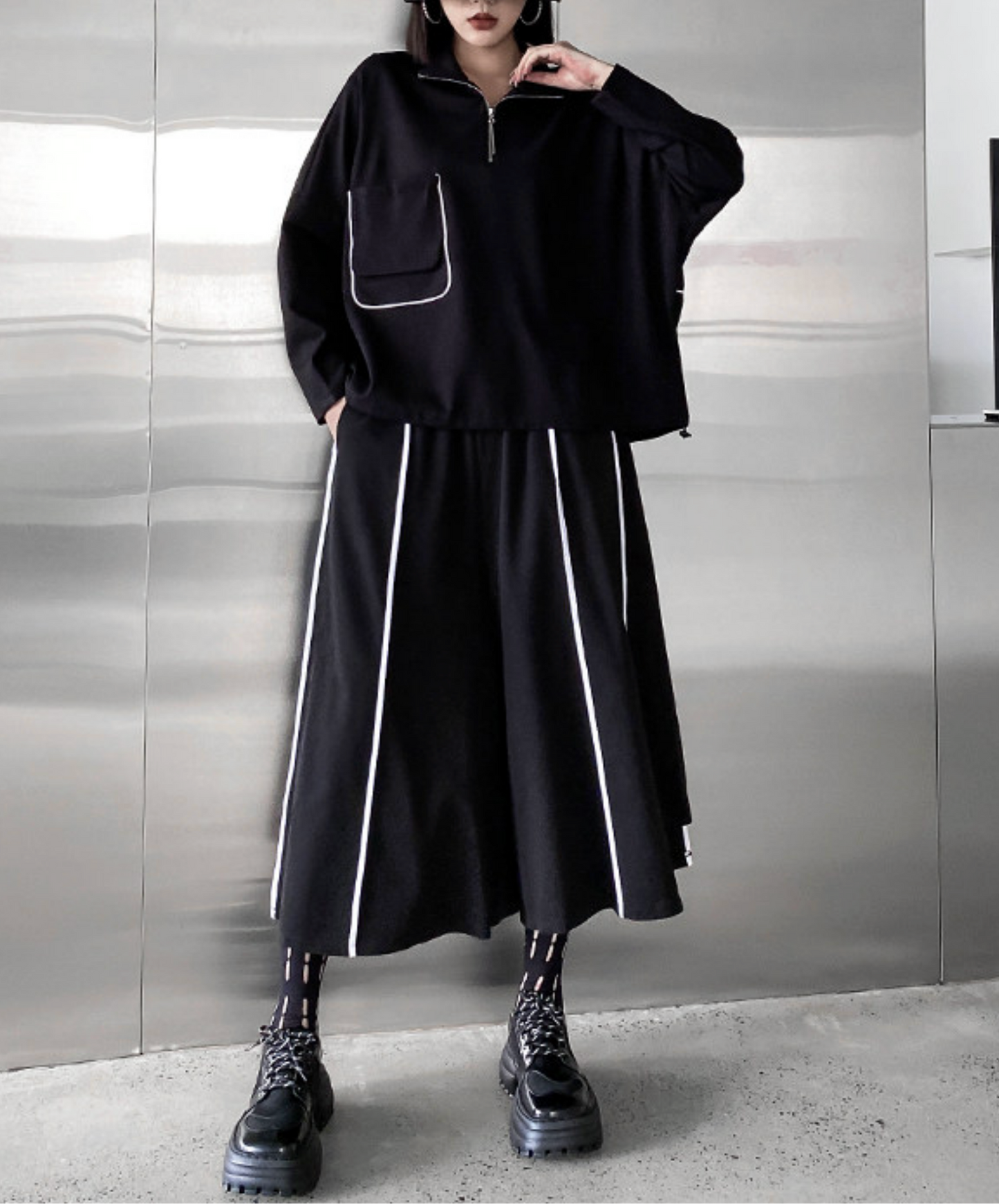 batwing sleeve white line sweatshirts EN2709