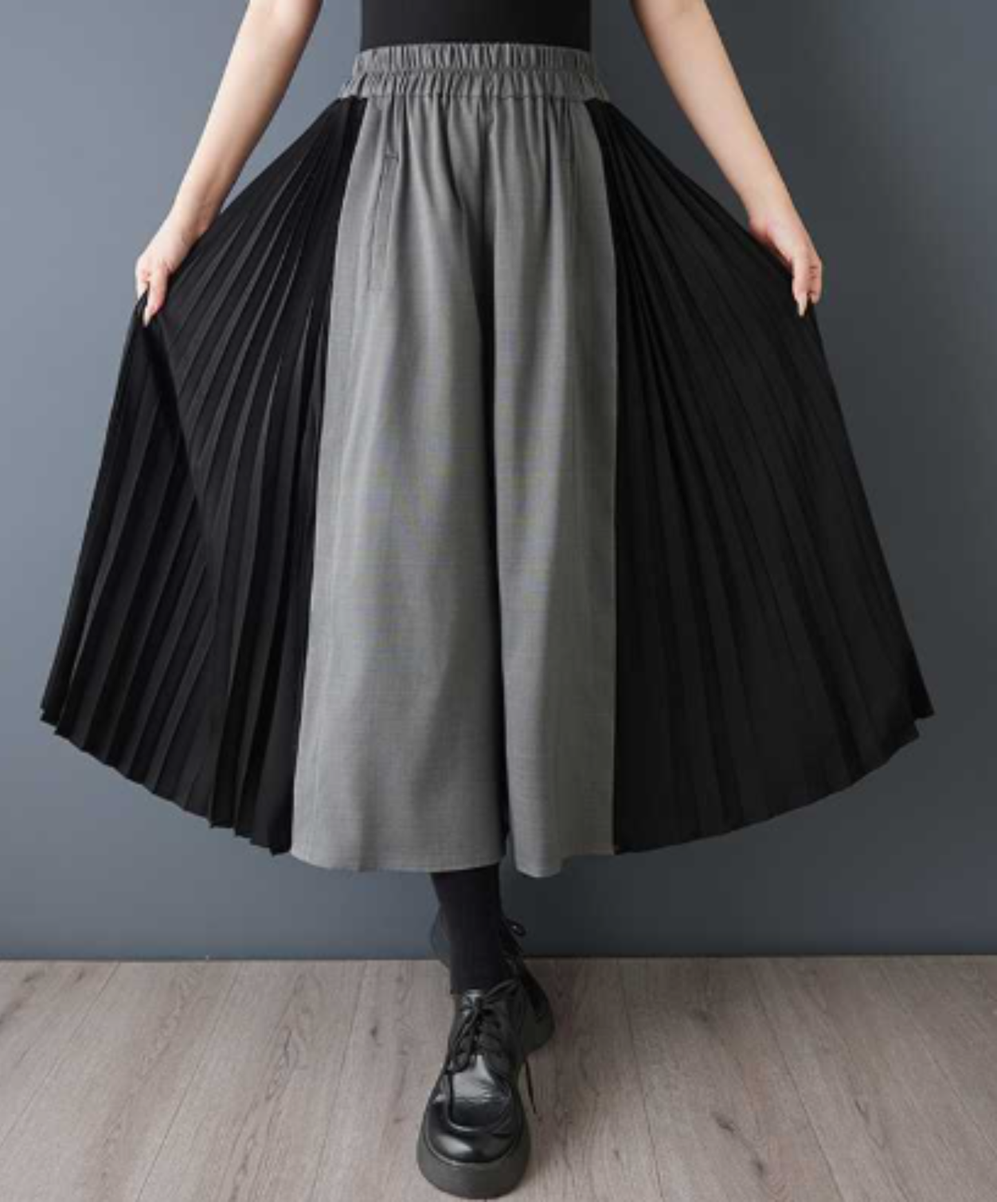 dark-toned pleated cropped trousers wide pants EN3048