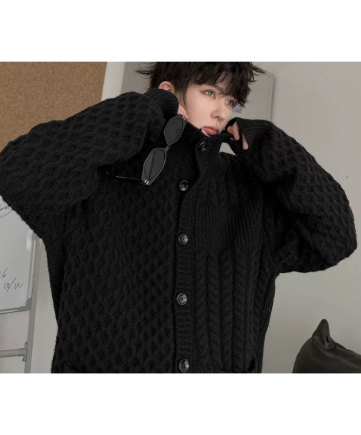 high-neck raised-relief knitting cardigan EN3256