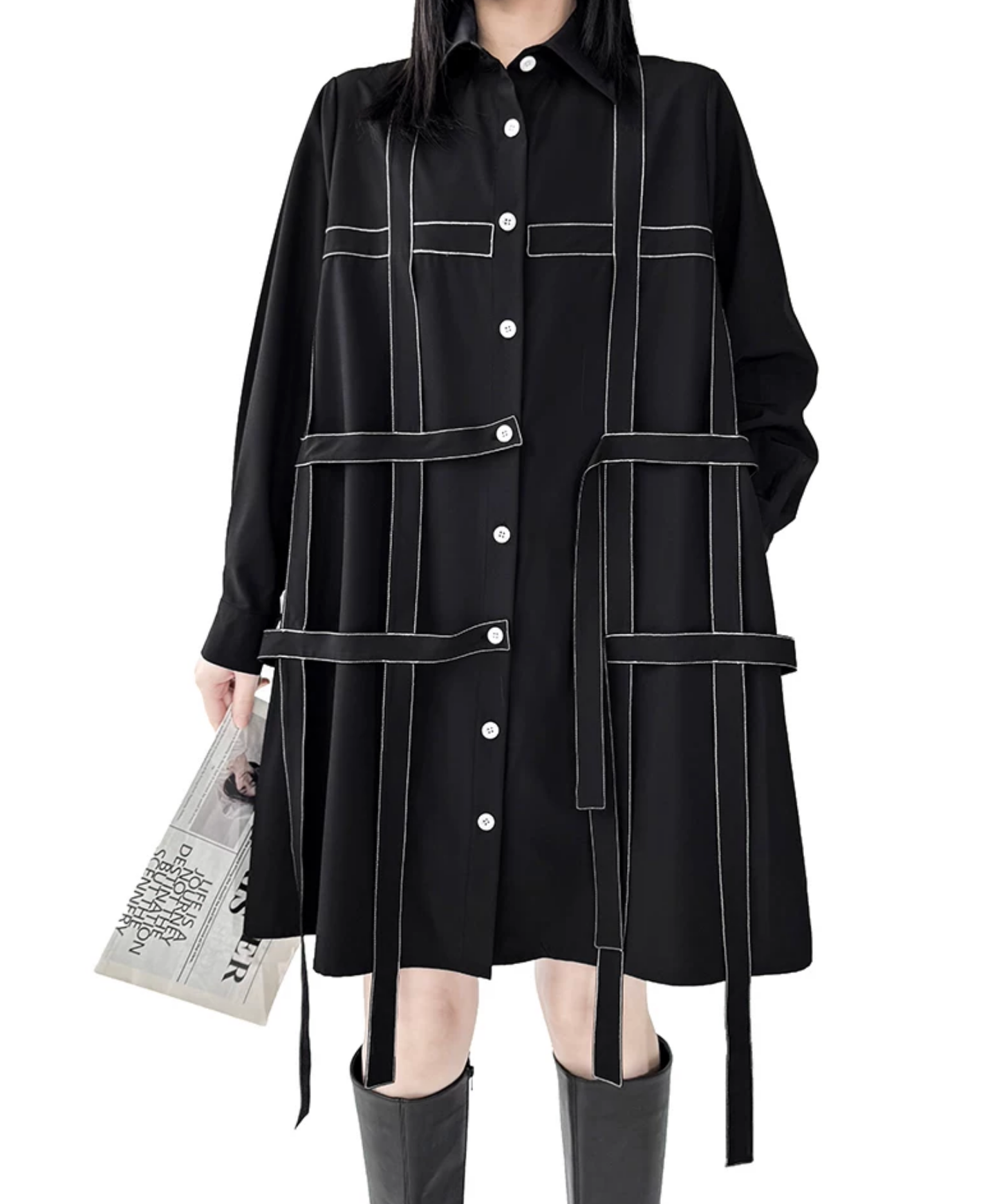 dark grid stitch decoration shirt EN2841