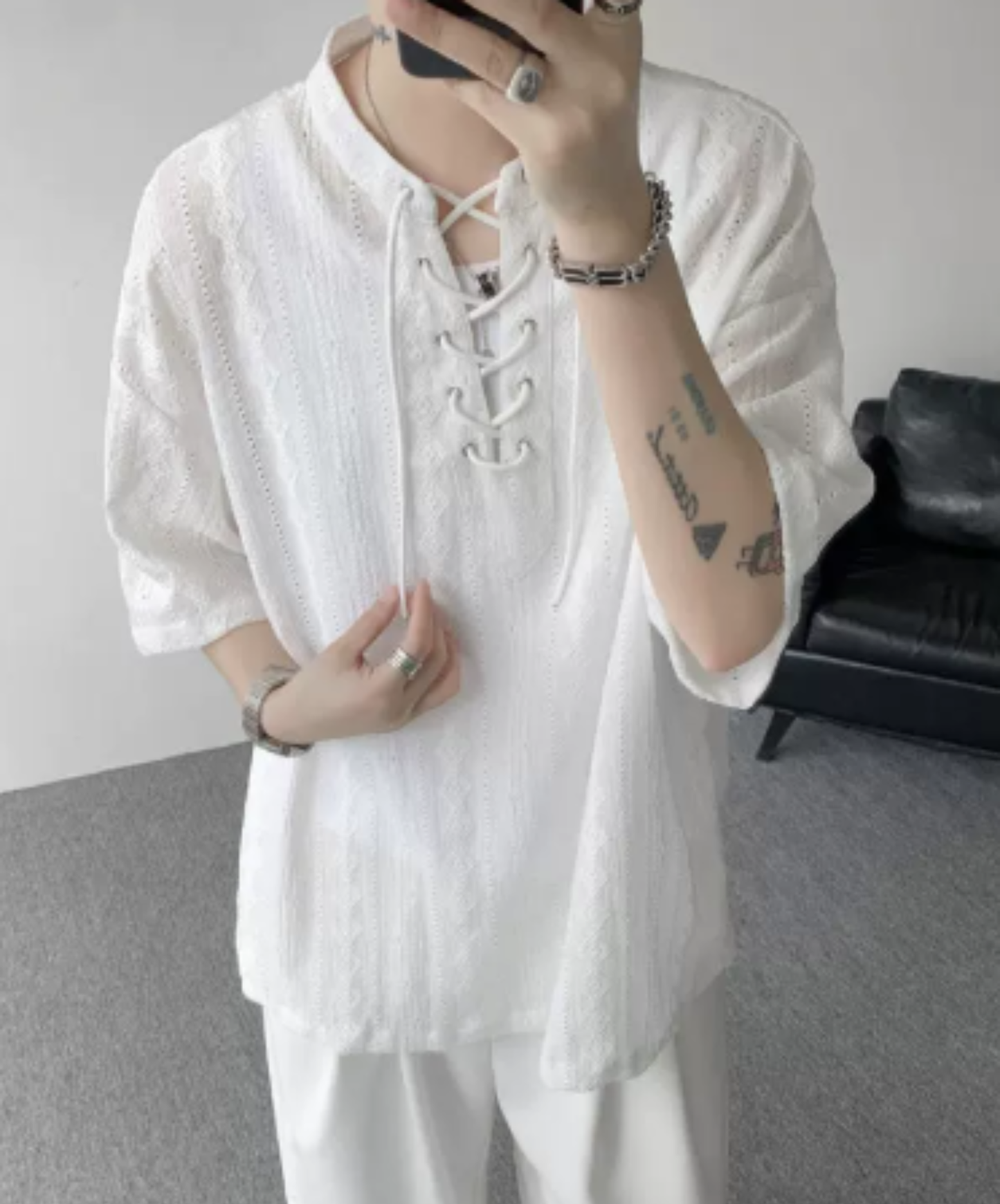 lightweight jacquard v-neck t-shirt EN2975