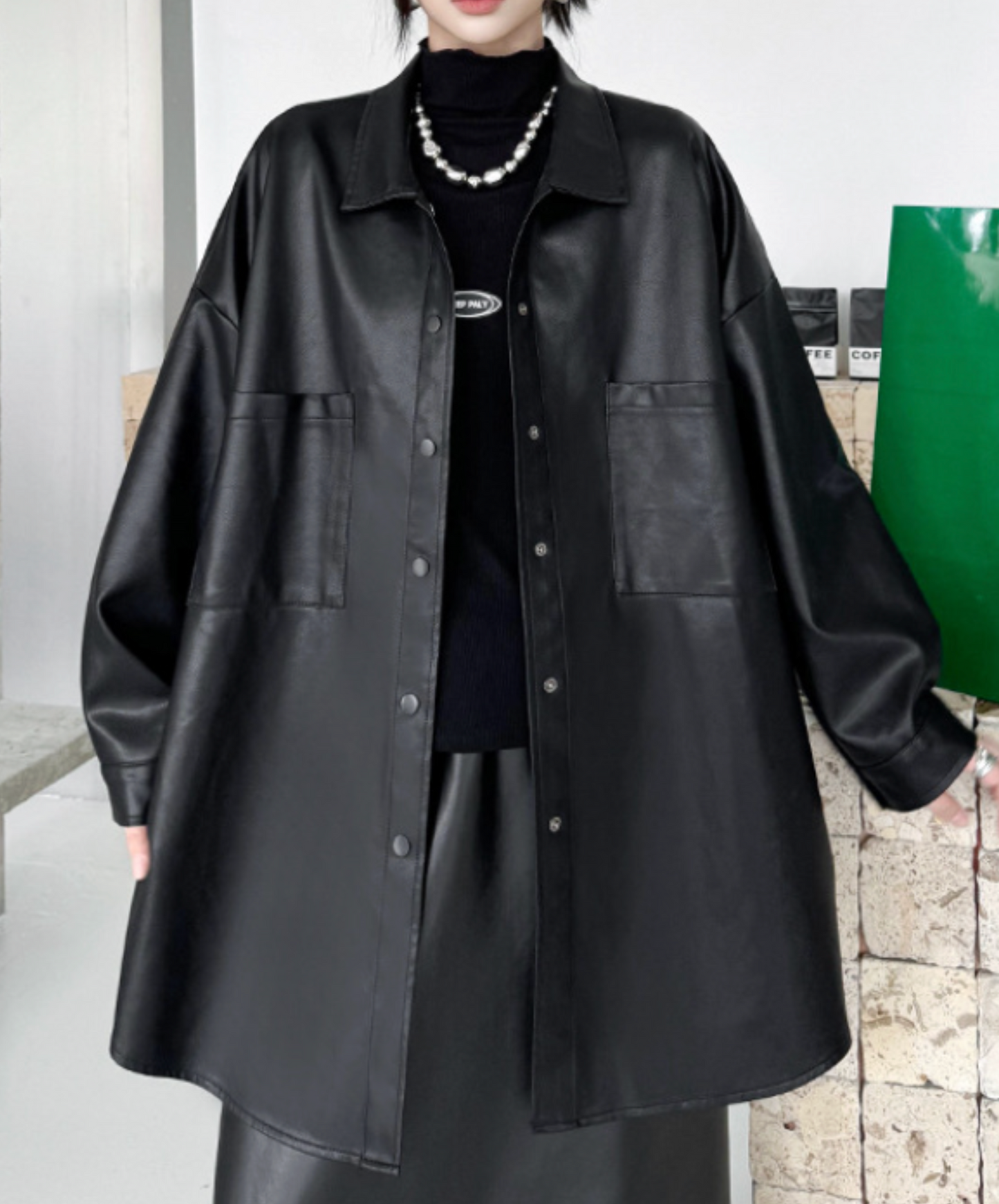 pu leather loose shirt EN2467