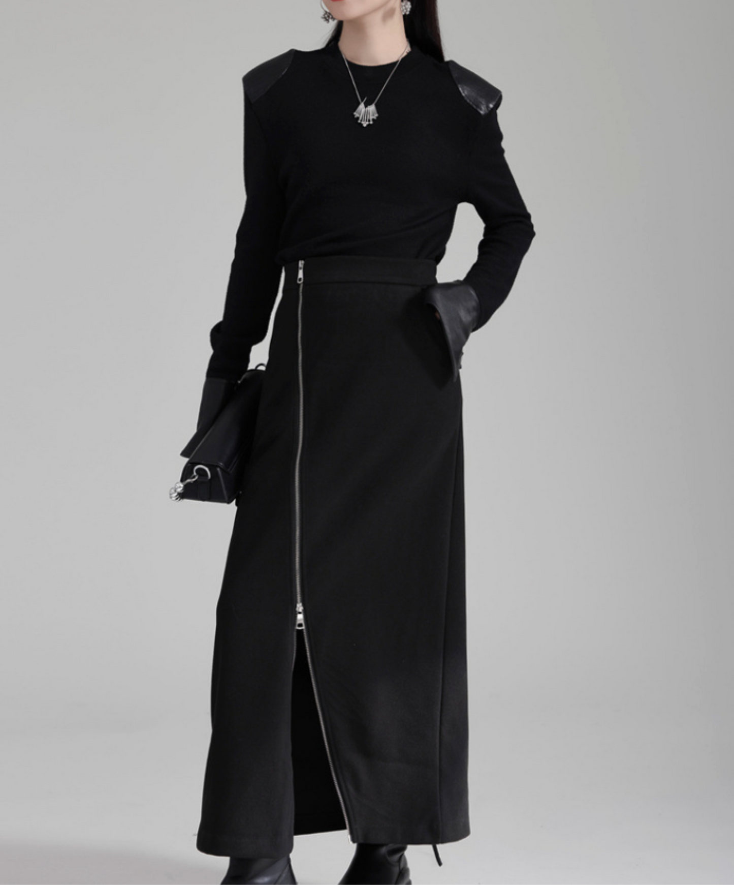 irregular zipper velvet skirt EN2732