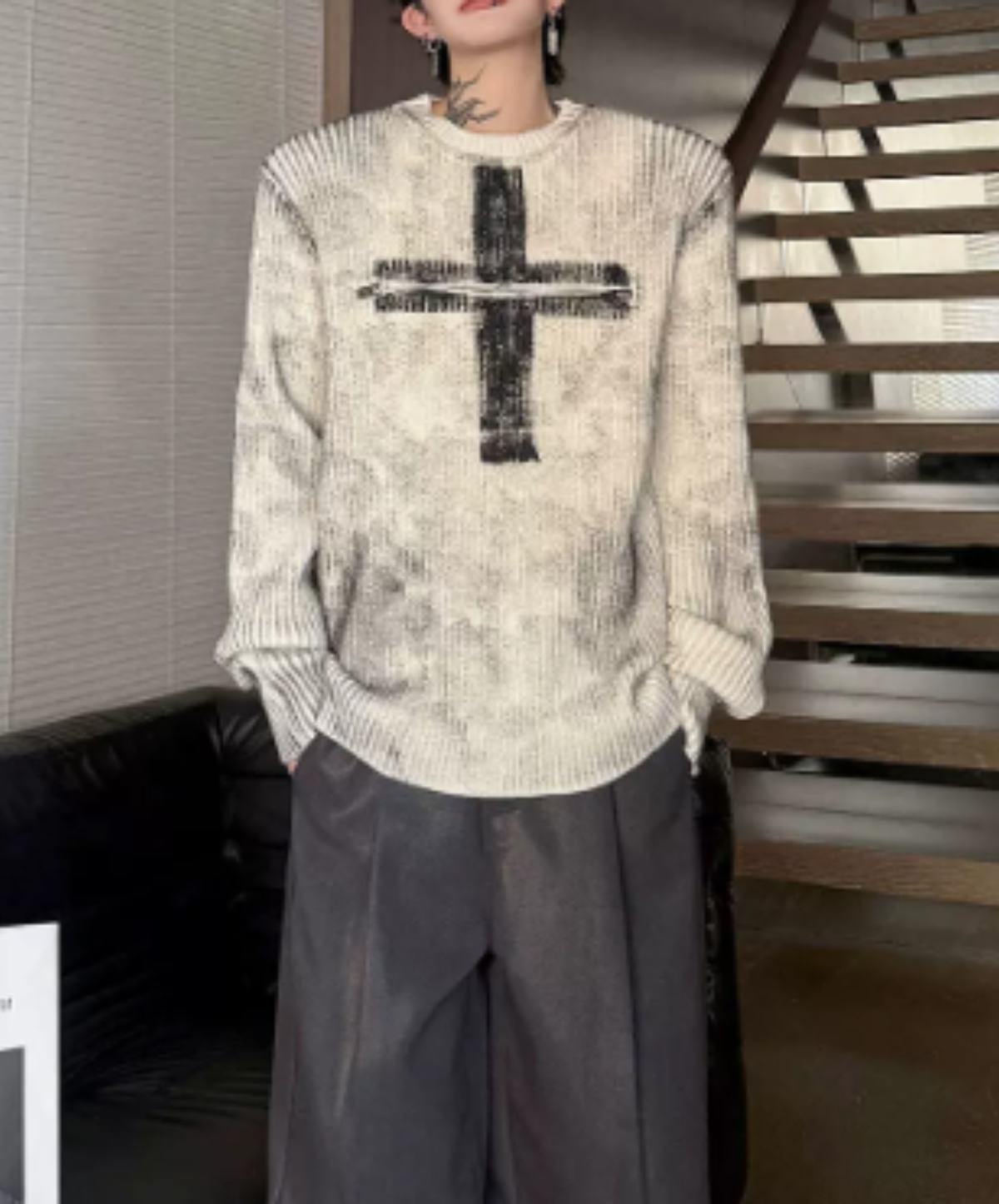 front-motif zip design sweater EN3242