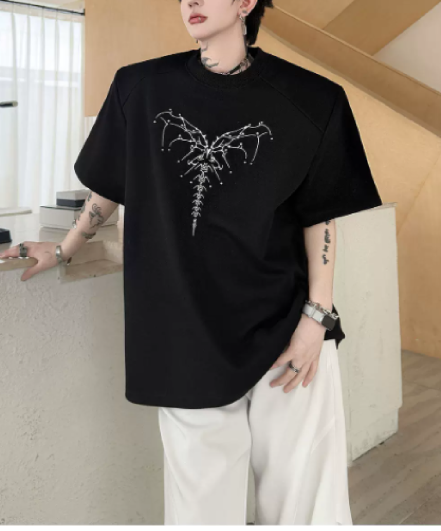 dark heart bead embroidery t-shirt EN2875