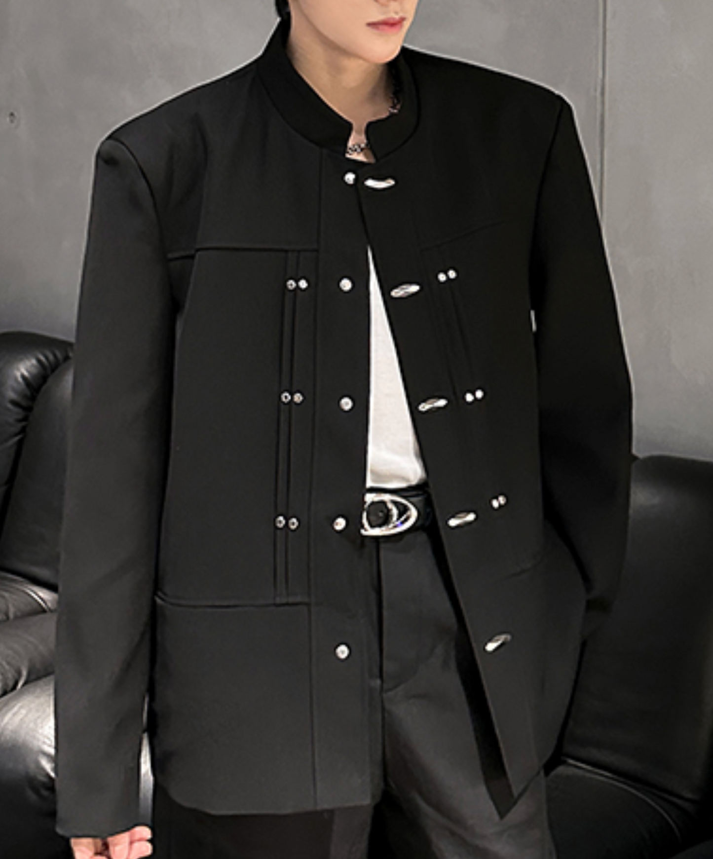 stand collar with metal buckle jacket EN2488