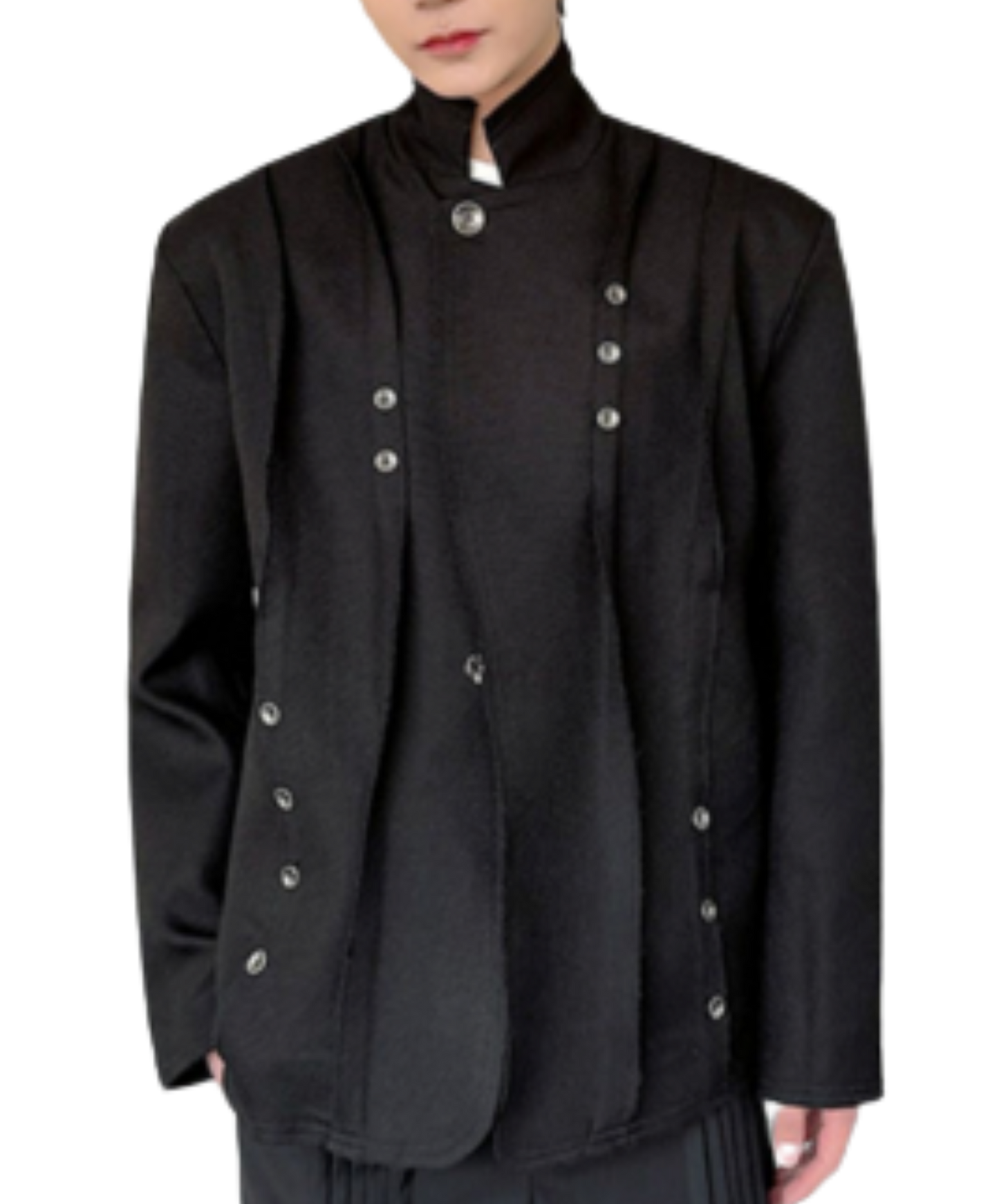 silver rivet embellished stand-up collar jacket EN1996