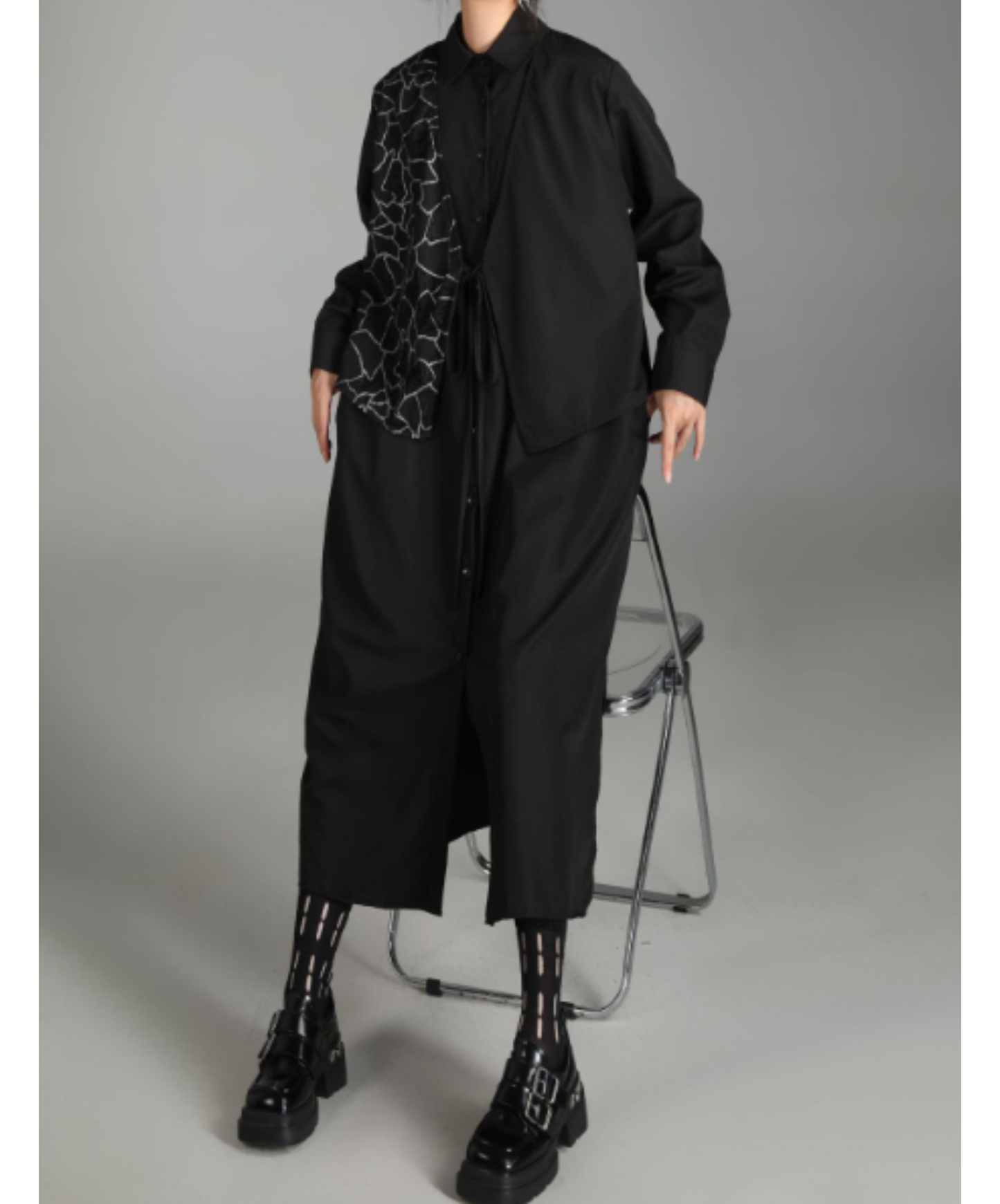 dark patchwork two-piece style long shirt EN3016
