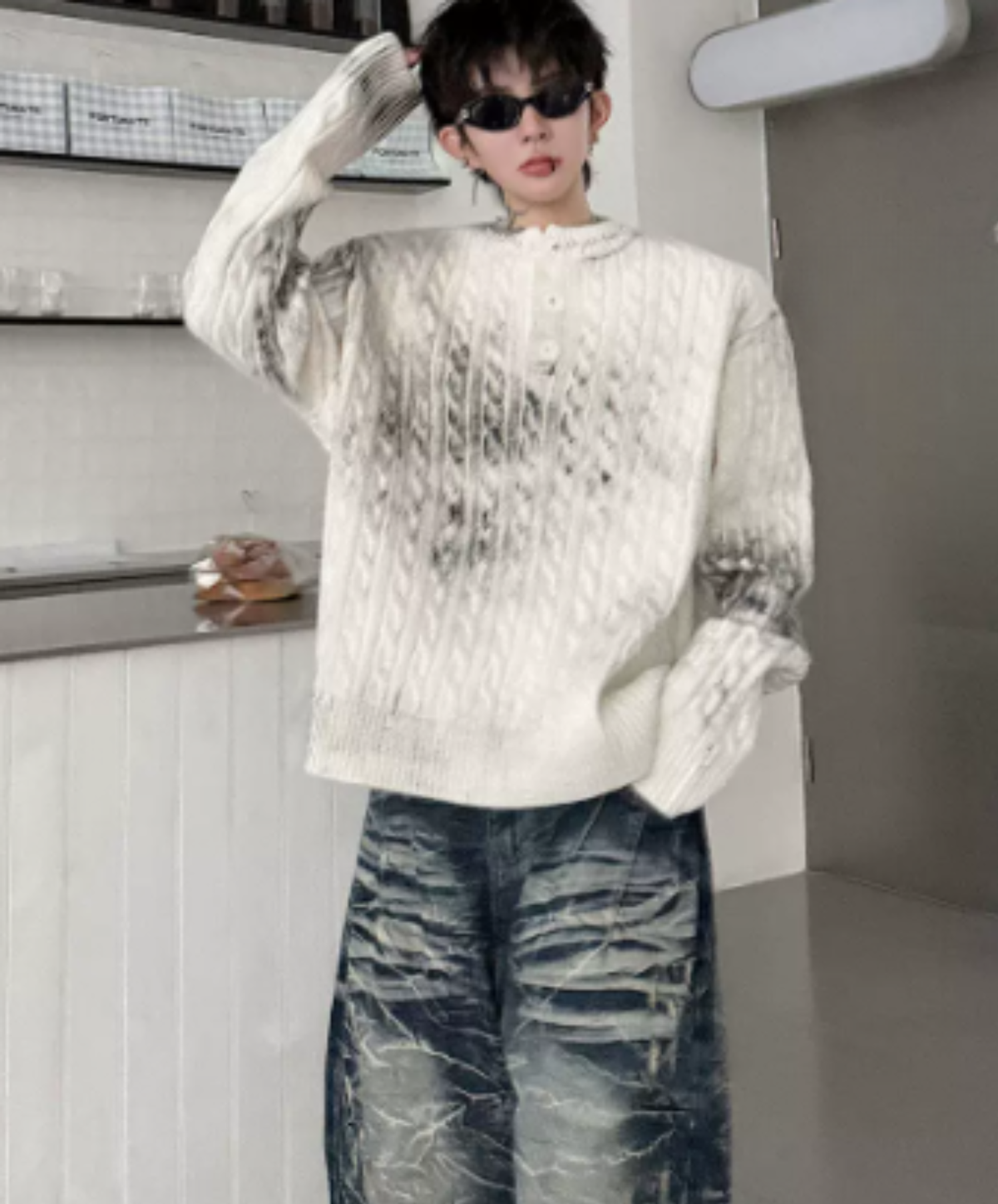 cable-knit with a distressed finish sweater EN3241