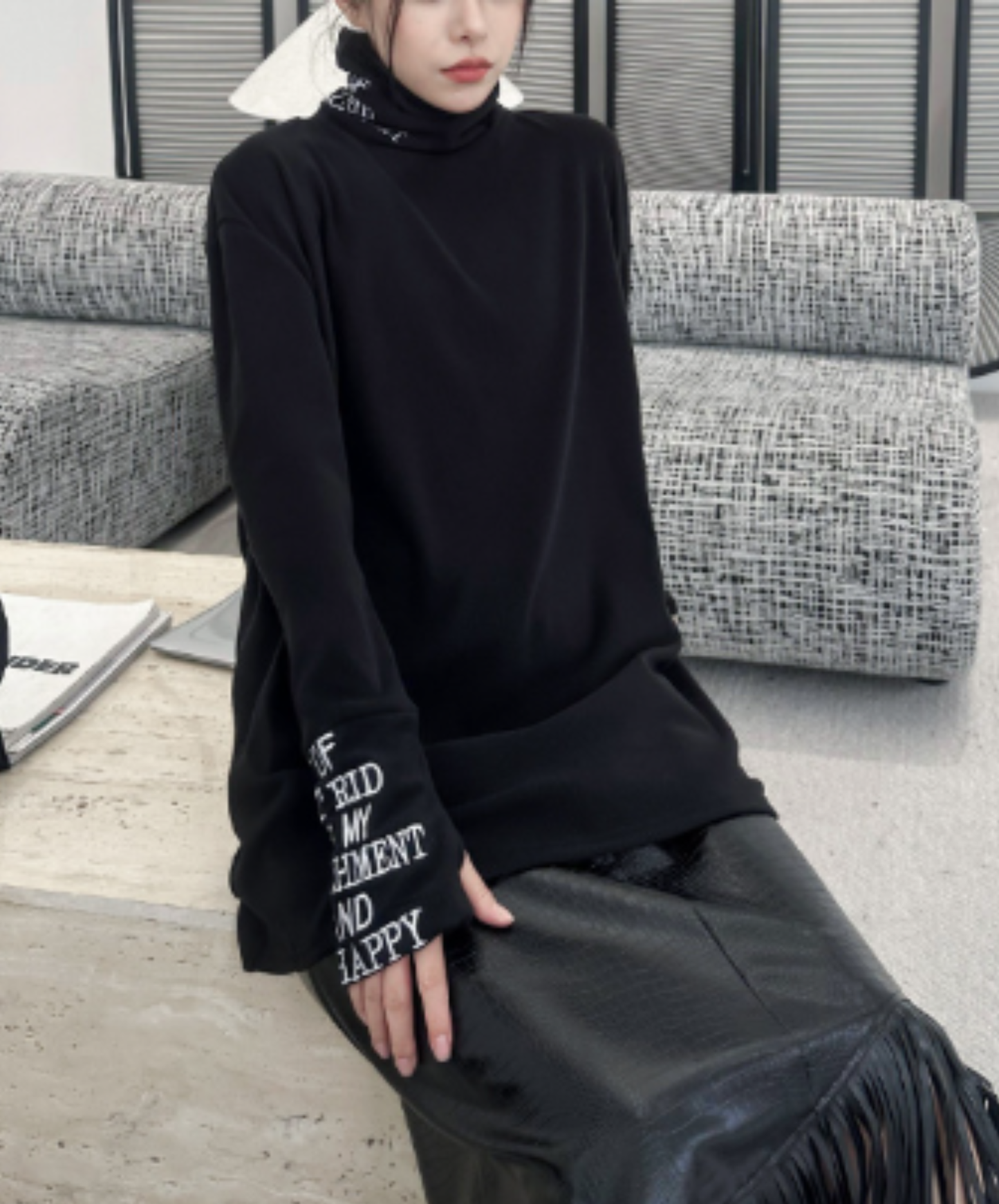 high-neck top english lettering design t-shirt EN3128