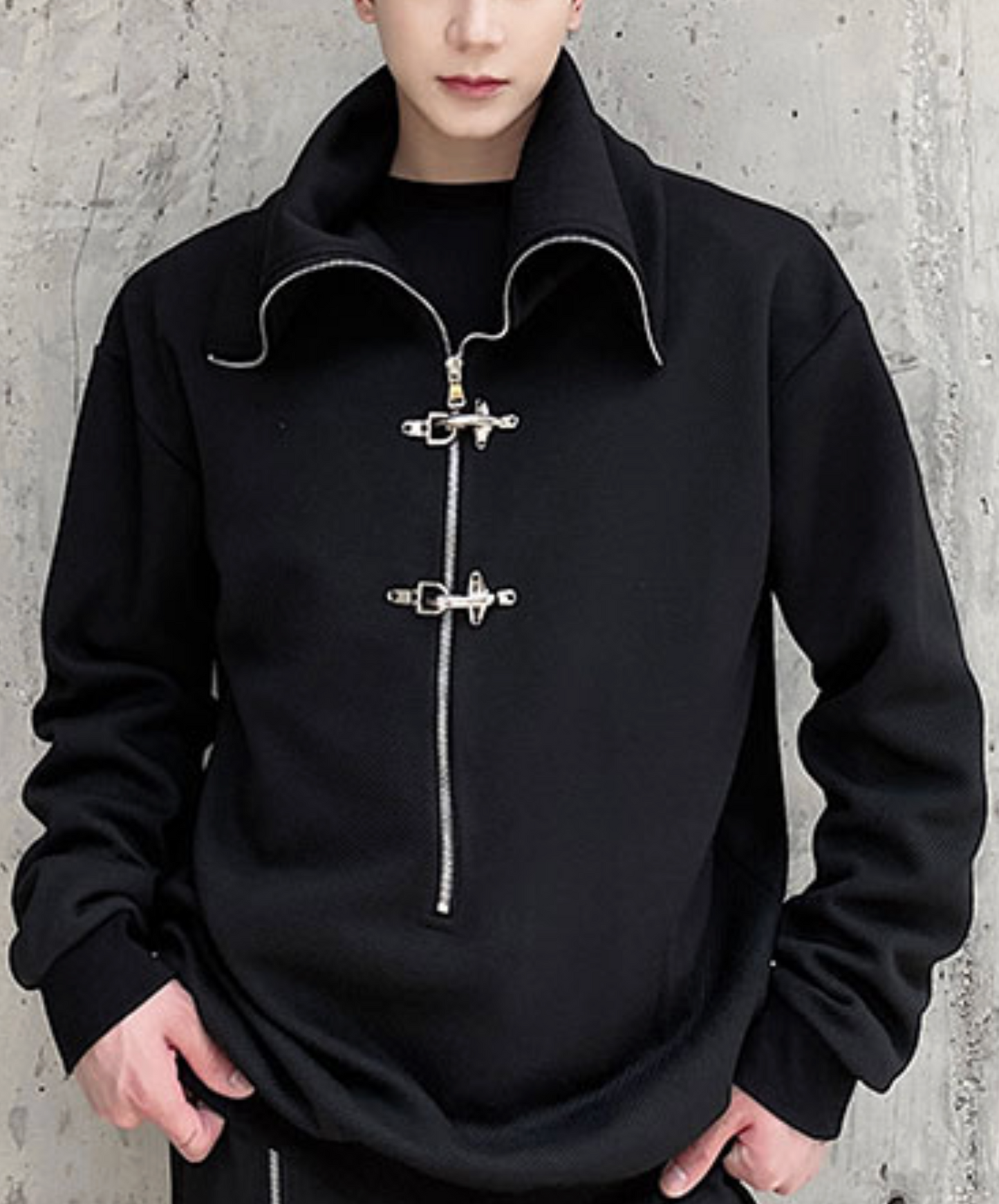 high neck airplane button zip sweatshirt EN2507