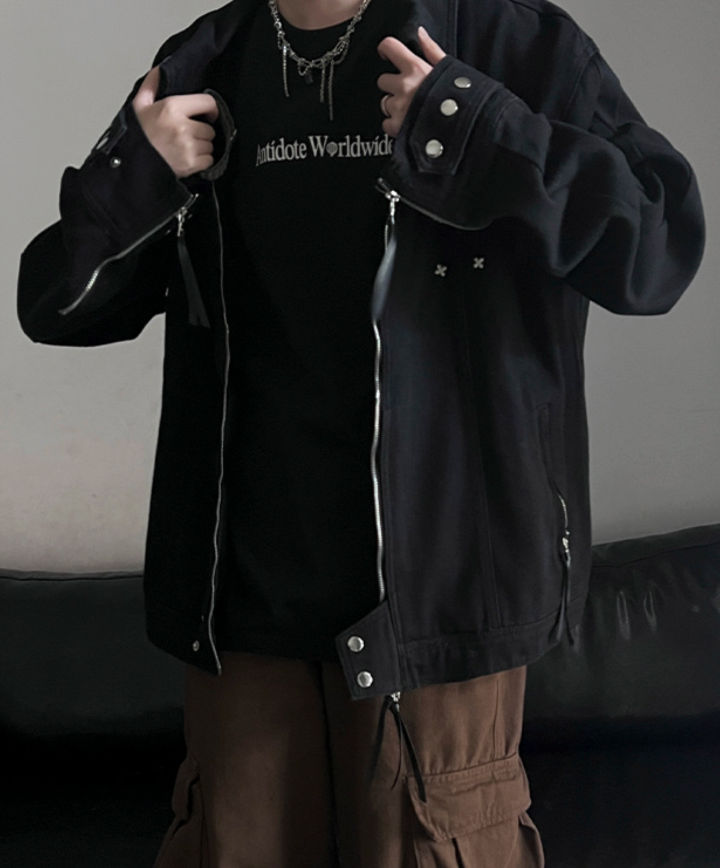 american retro black denim jacket EN2439