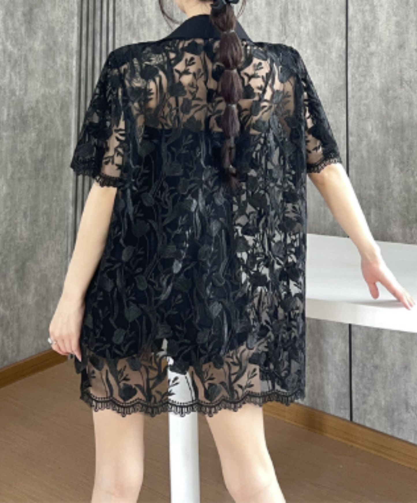 embroidered mesh patchwork jacket EN2966