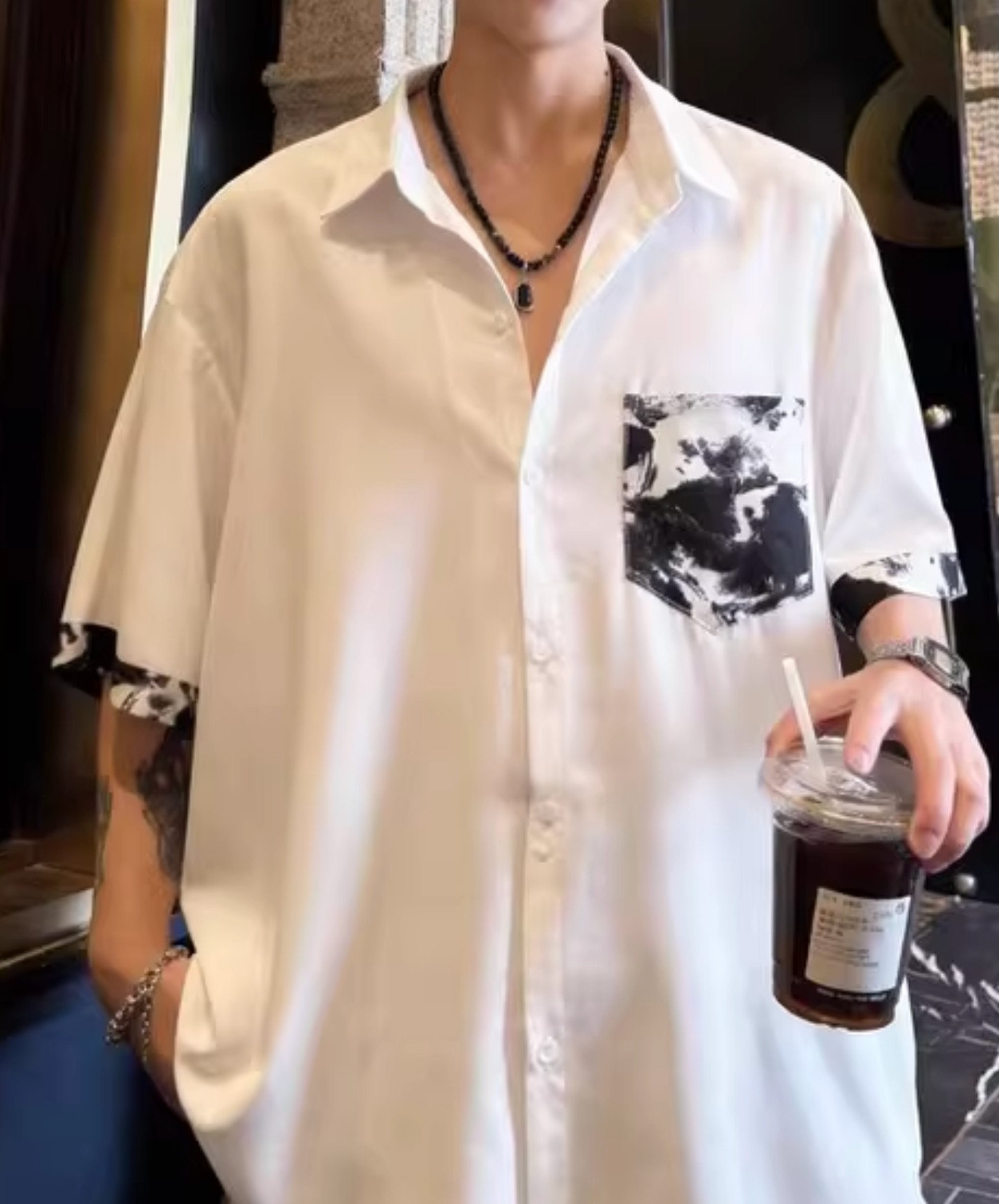 dark color block print shirt EN2800