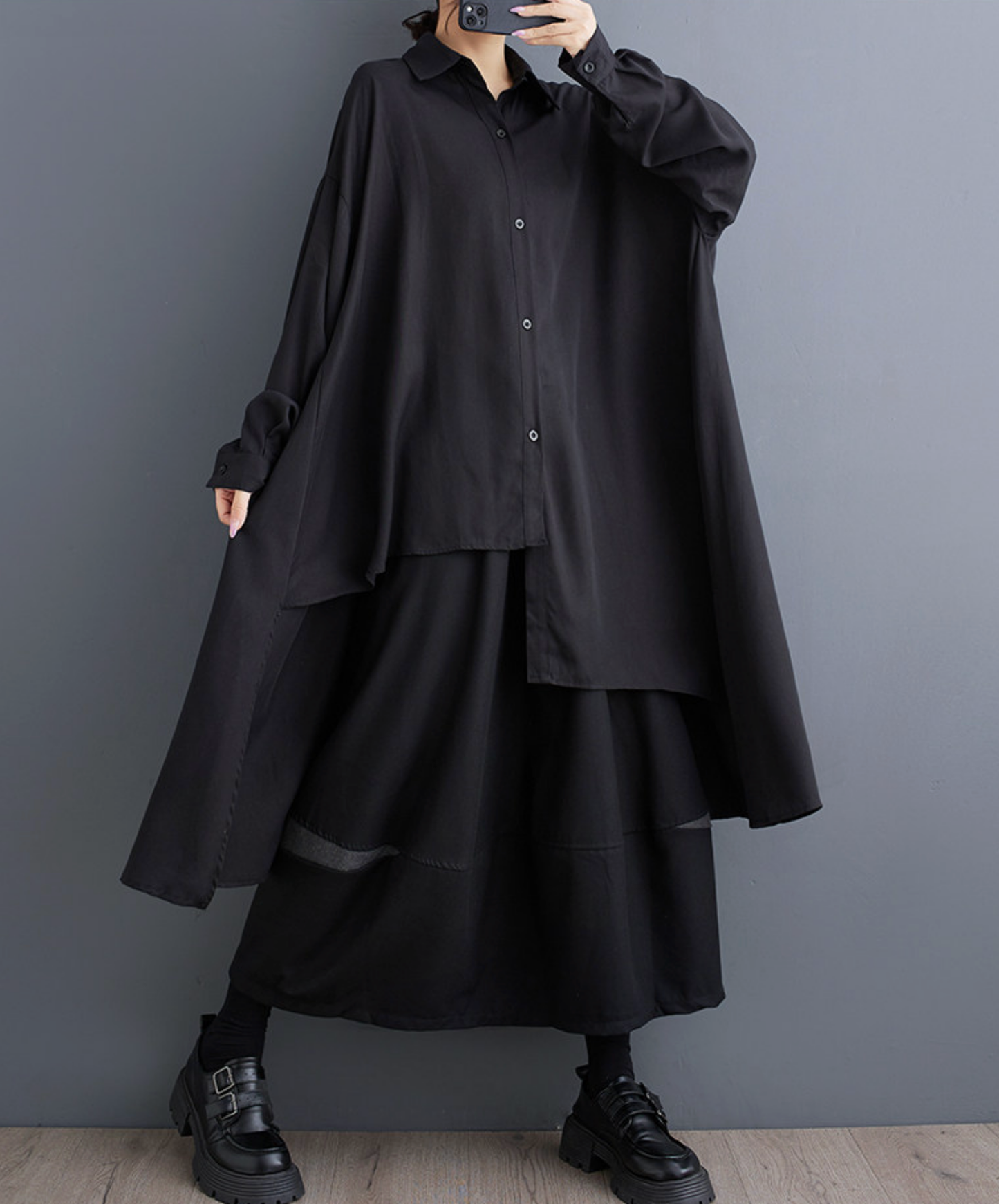 dark asymmetrical loose long shirt EN2702