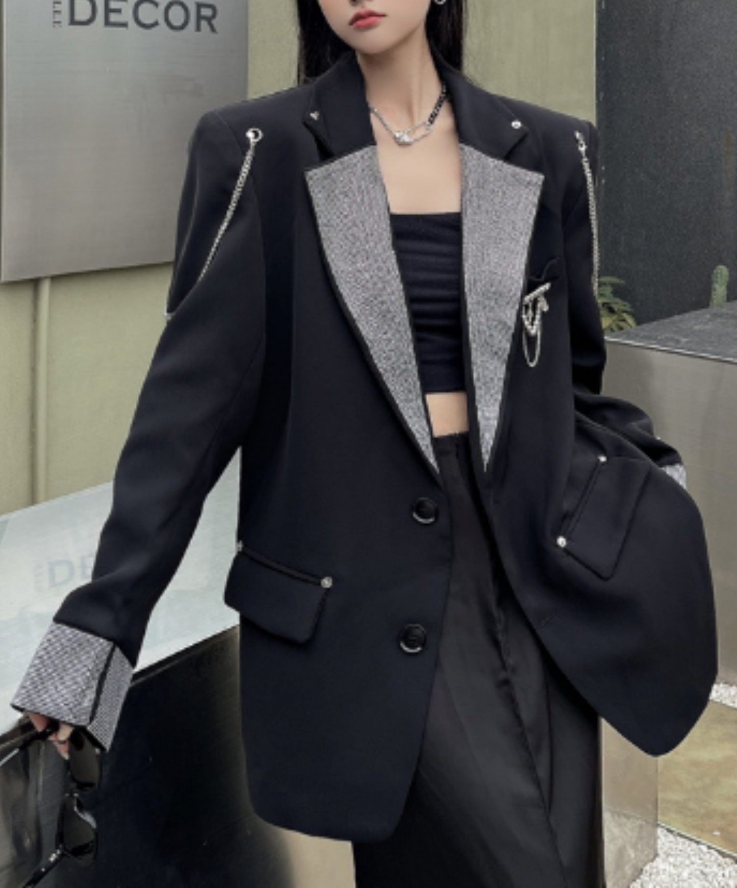 metallic-like chain decoration jacket EN1985