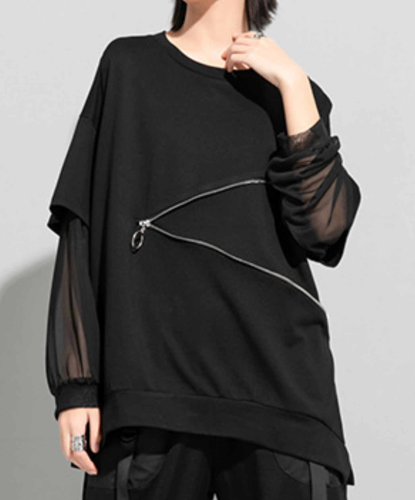 zipper line patching t-shirt EN2868