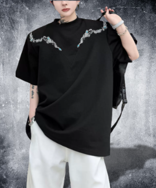 retro embroidery beads t-shirt EN2873
