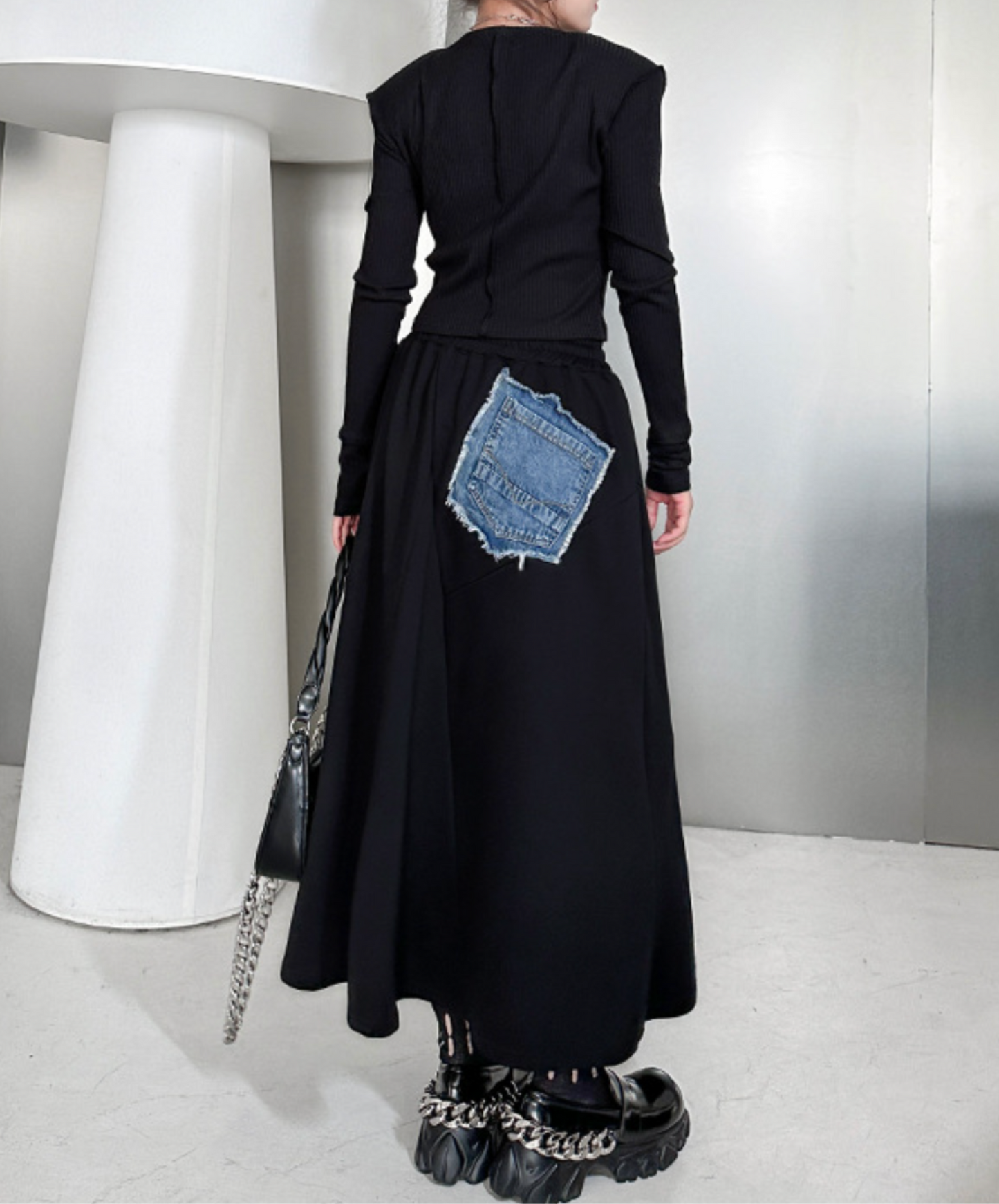mixed material asymmetric skirt EN2276