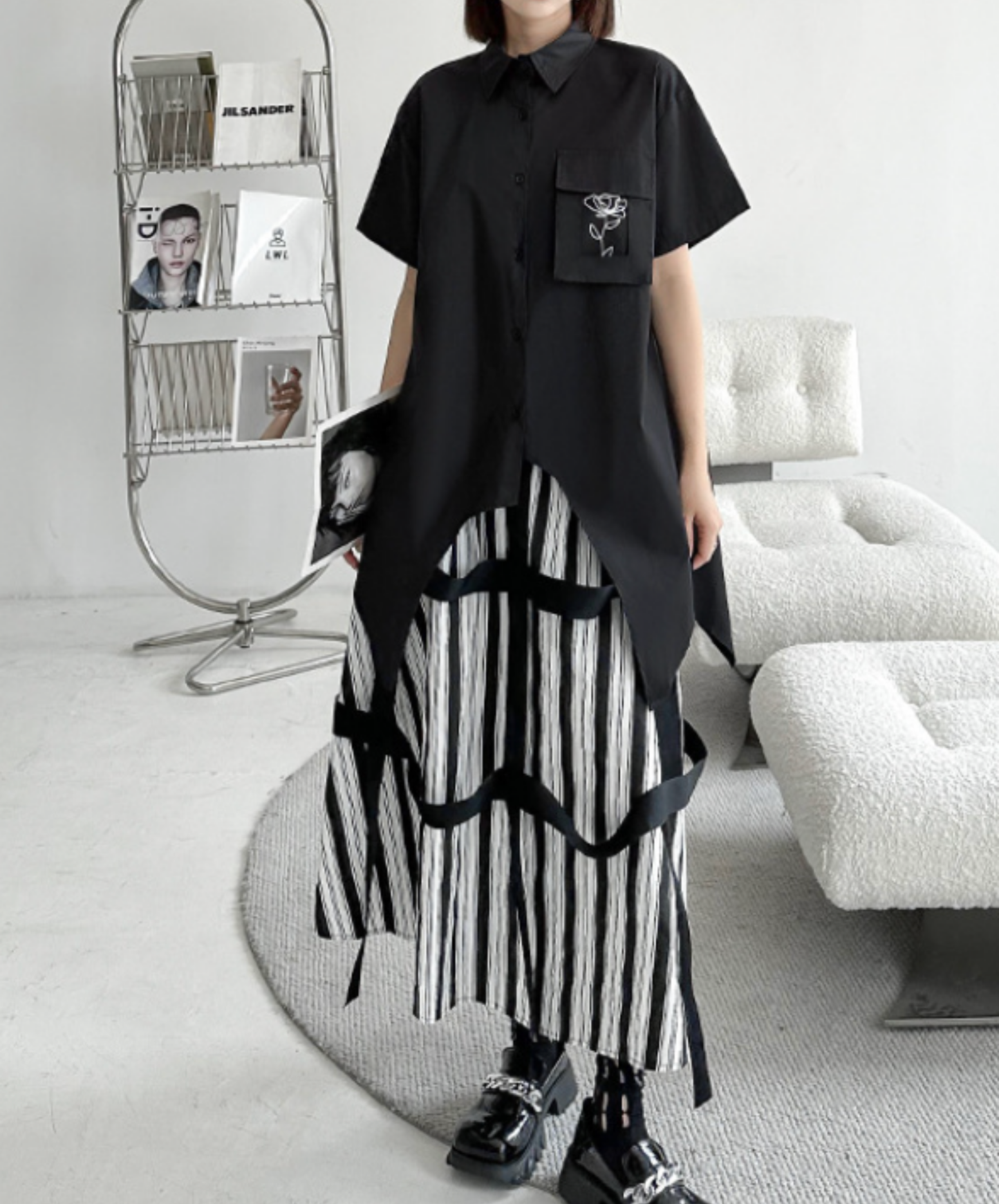 wide belt with decorative stripes skirt EN2839
