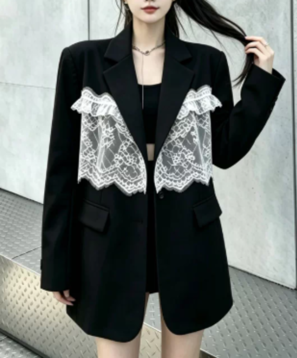 panelled design with a lace bow tie jacket EN3166