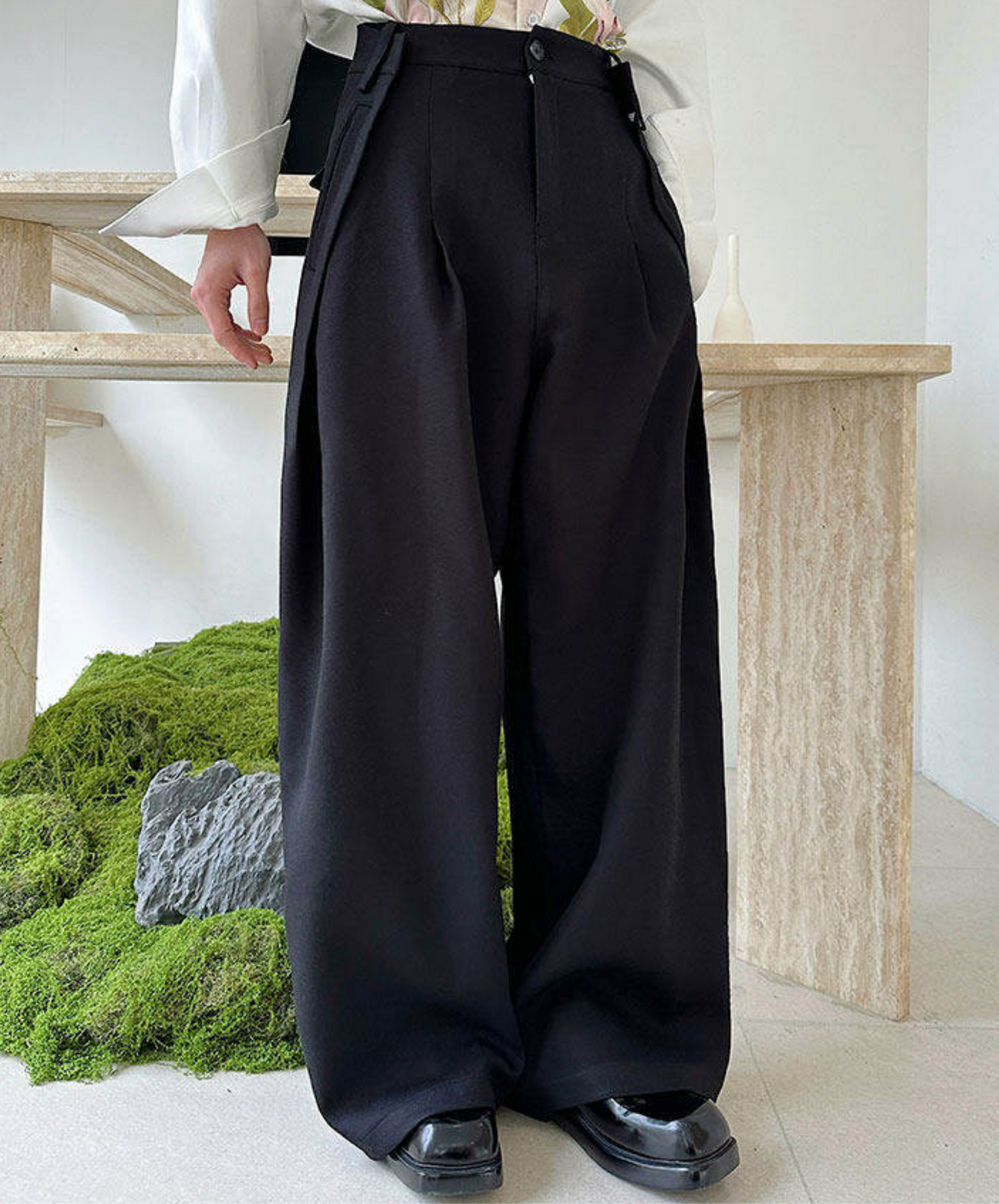 mid-high waist simple wide pants EN2711