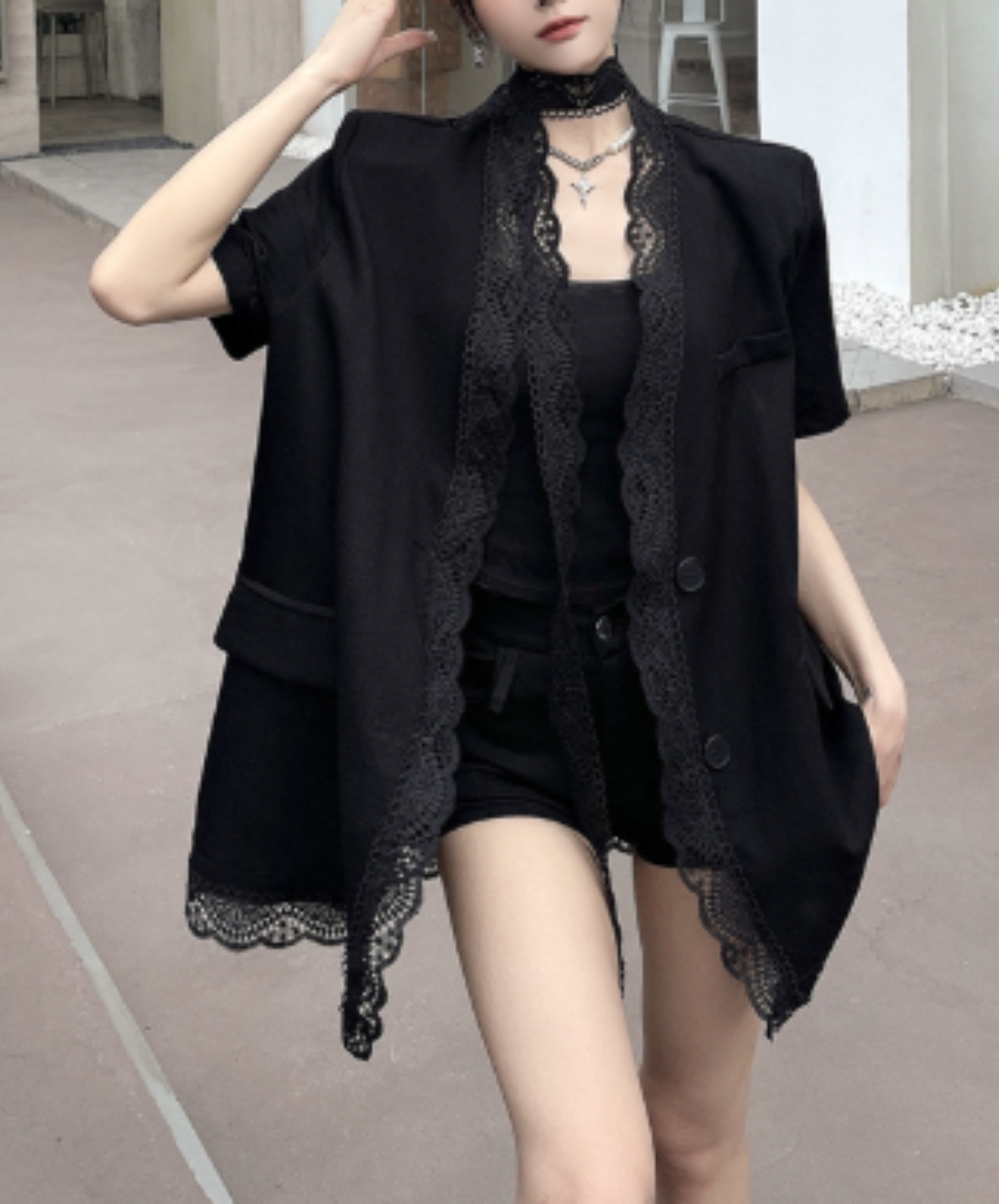 lightweight lace cotton linen jacket EN2965
