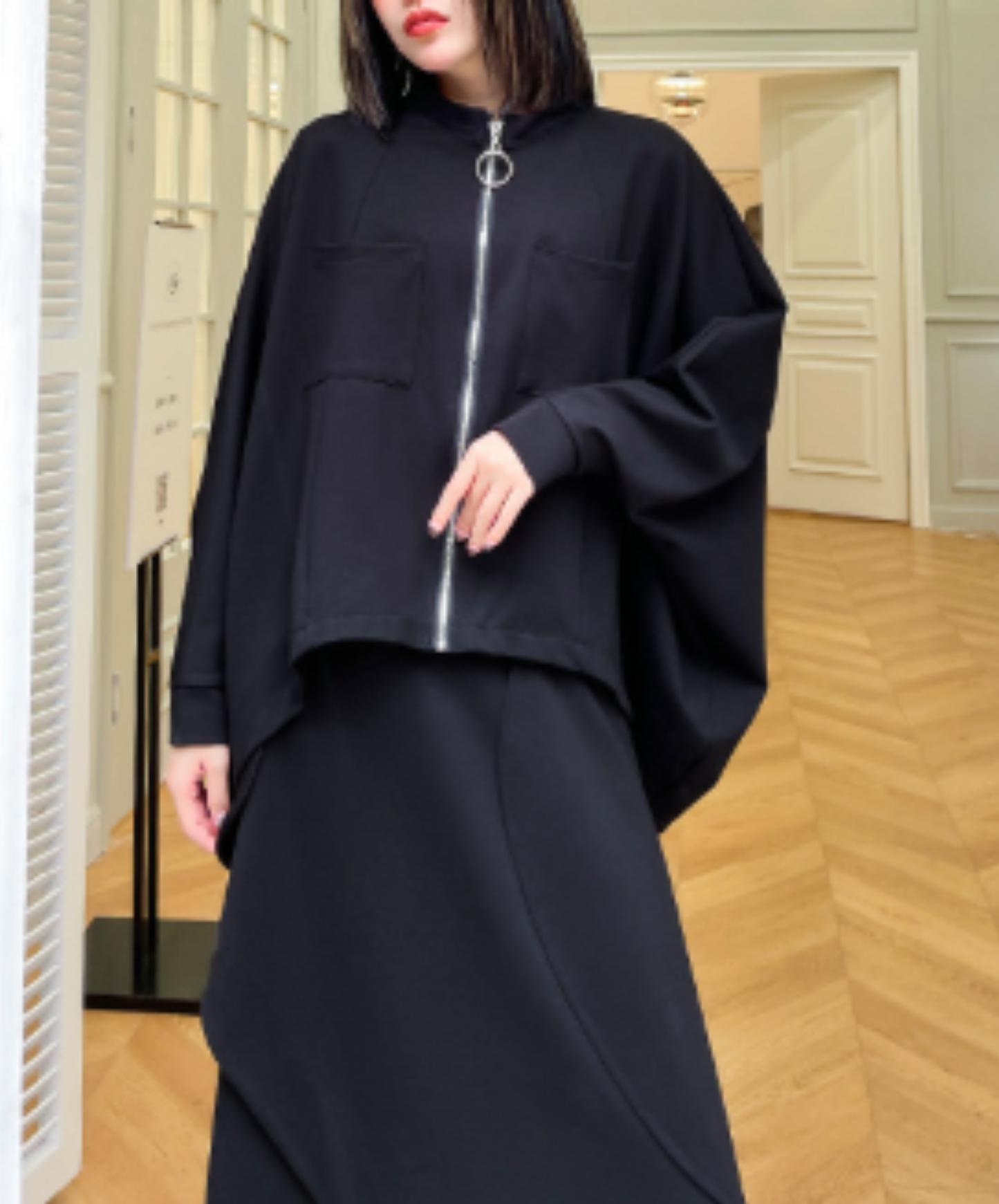 ring-zipper poncho style sweatshirt EN3117