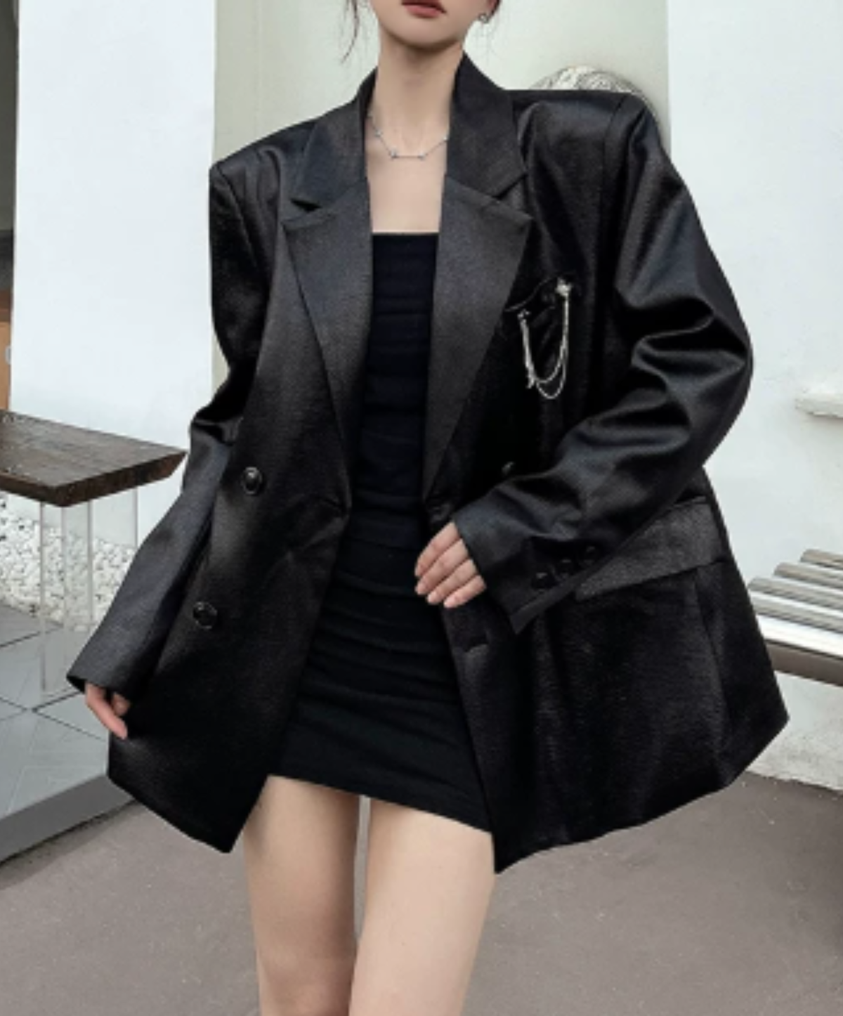 square silhouette chain embellishment jacket EN3199