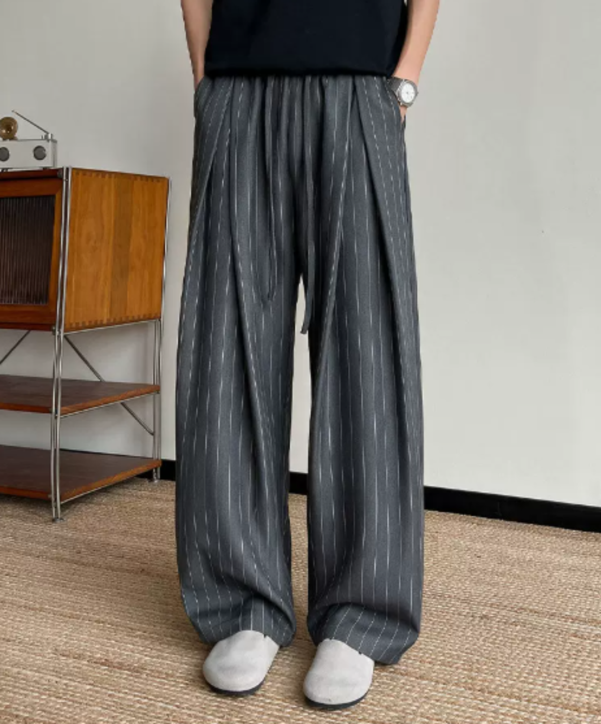 deep-pleat drawstring wide pants EN3208