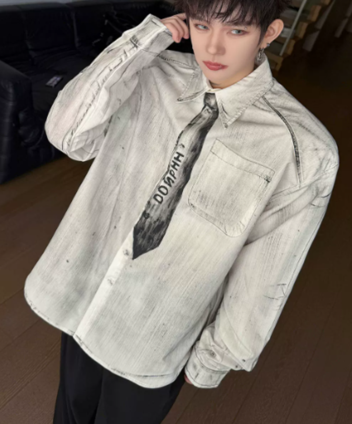 vintage-style tie motif design shirt EN3170