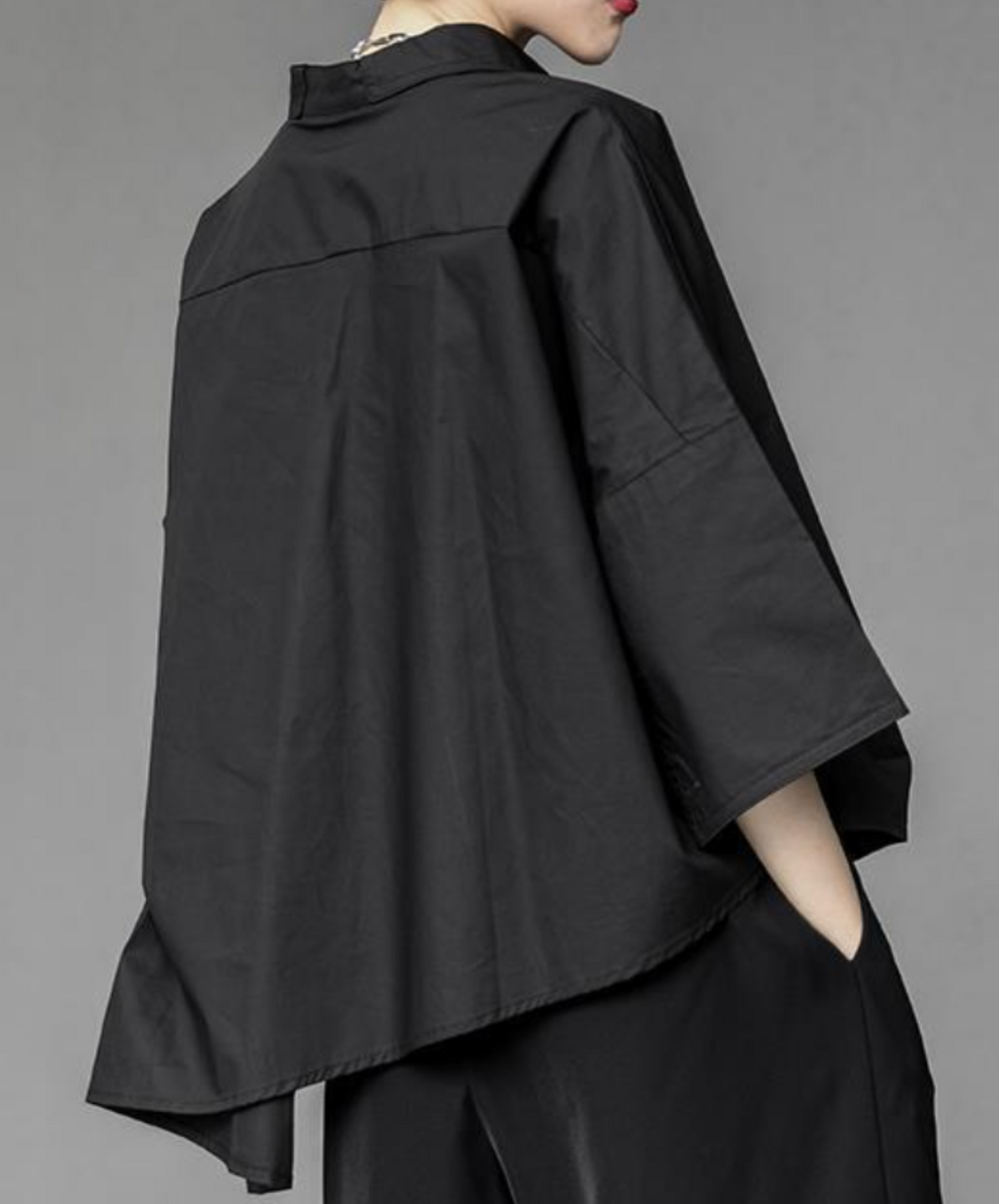 dark asymmetric tuck drape shirt EN2141