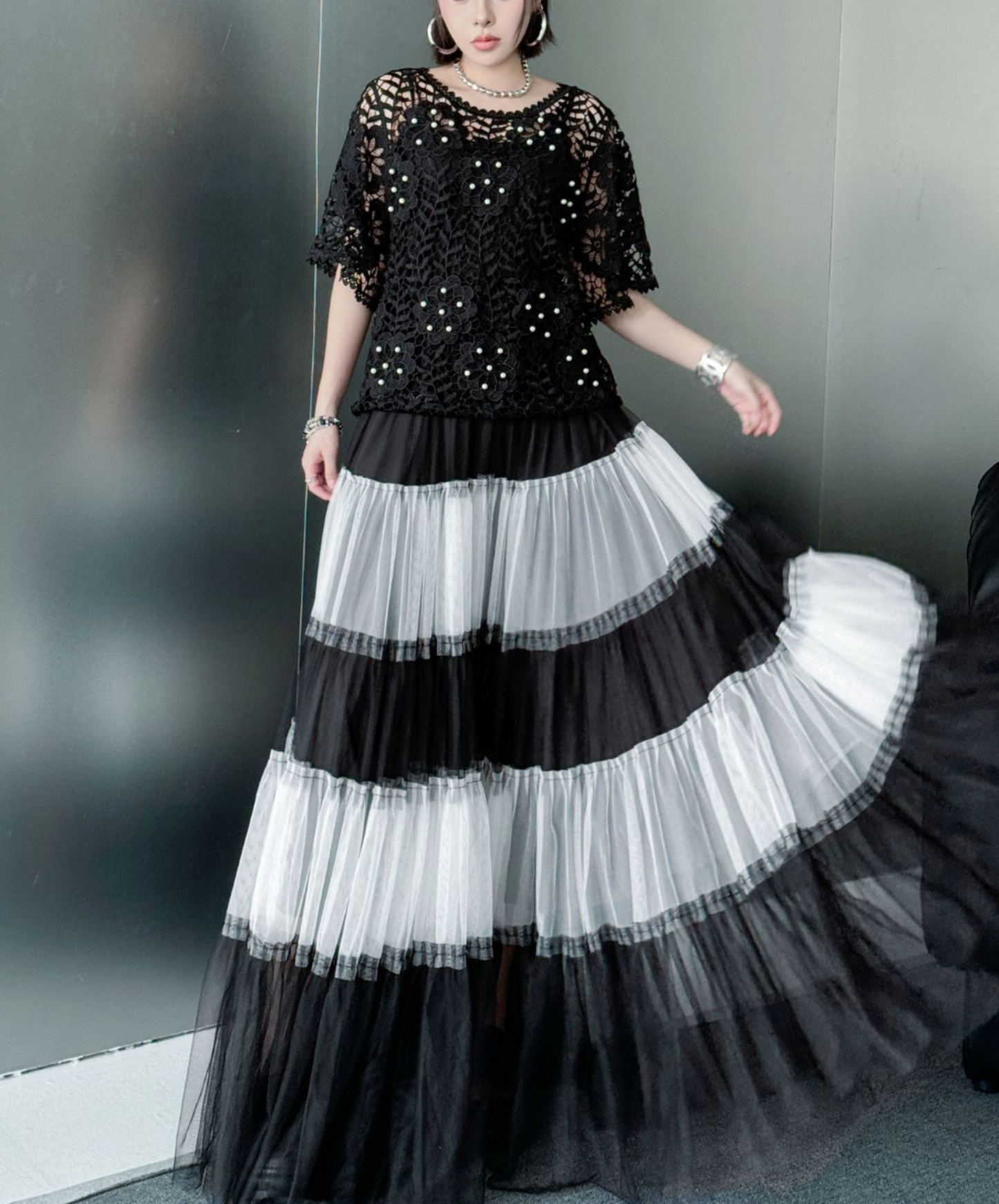 monotone border tulle skirt EN2282