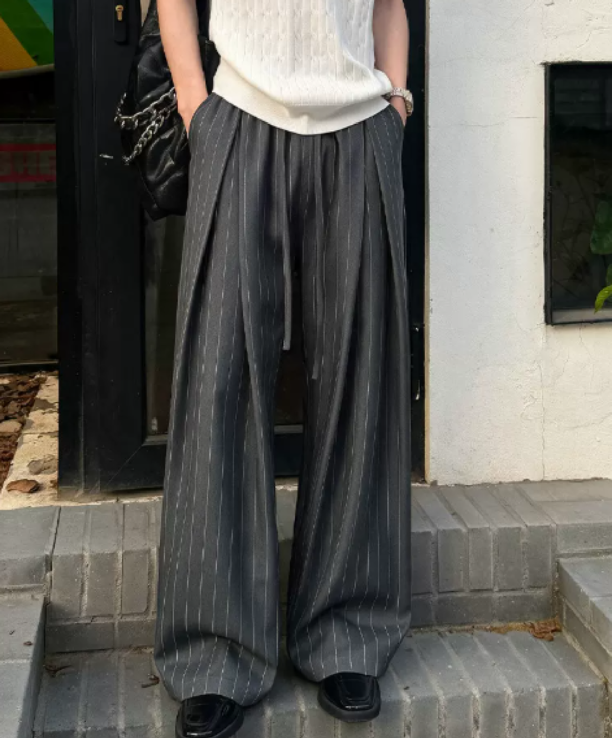 deep-pleat drawstring wide pants EN3208