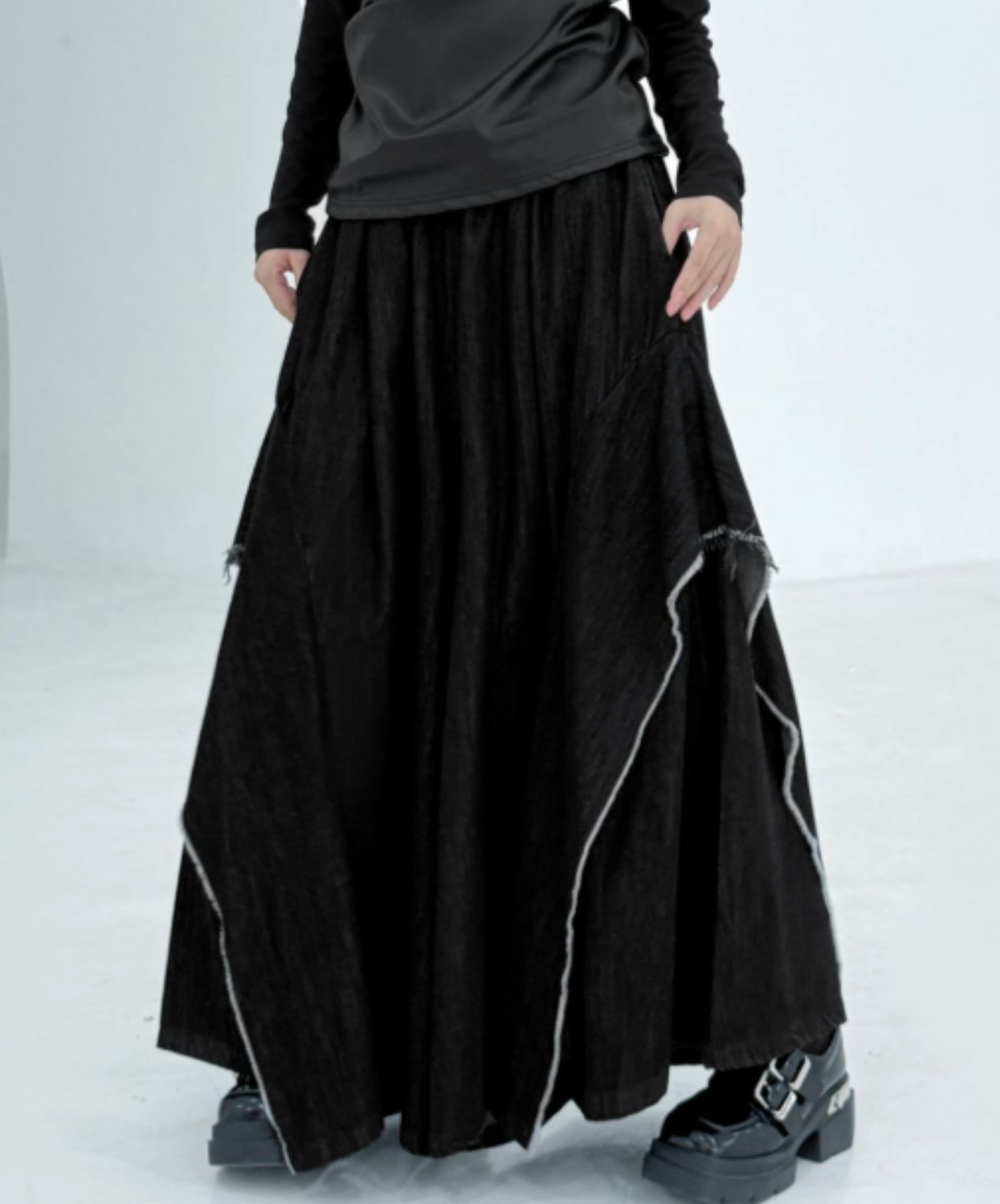 american patchwork high waist wide pants EN2781