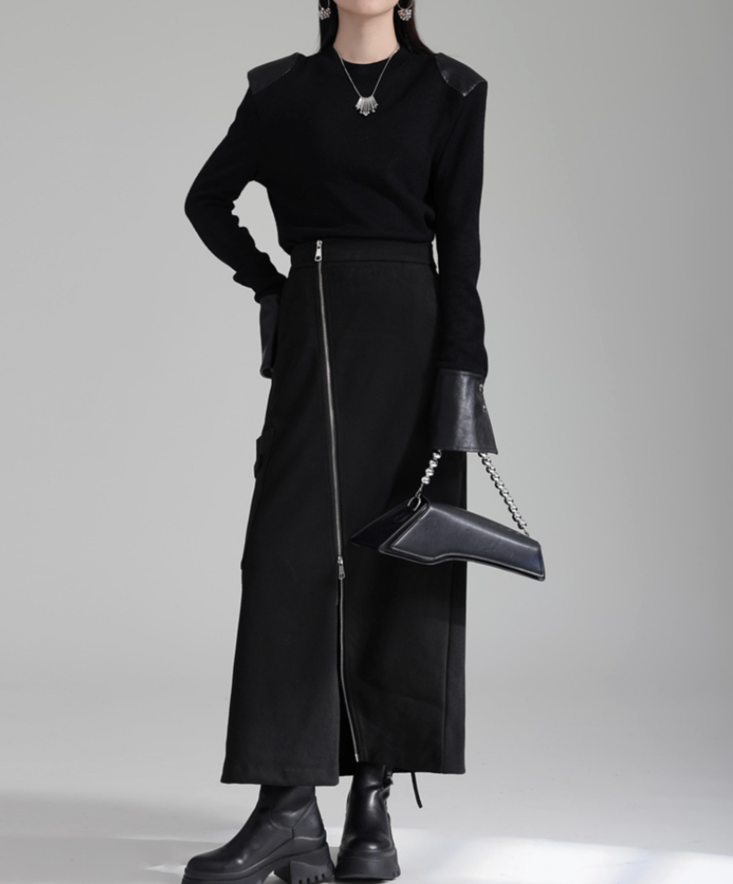 irregular zipper velvet skirt EN2732