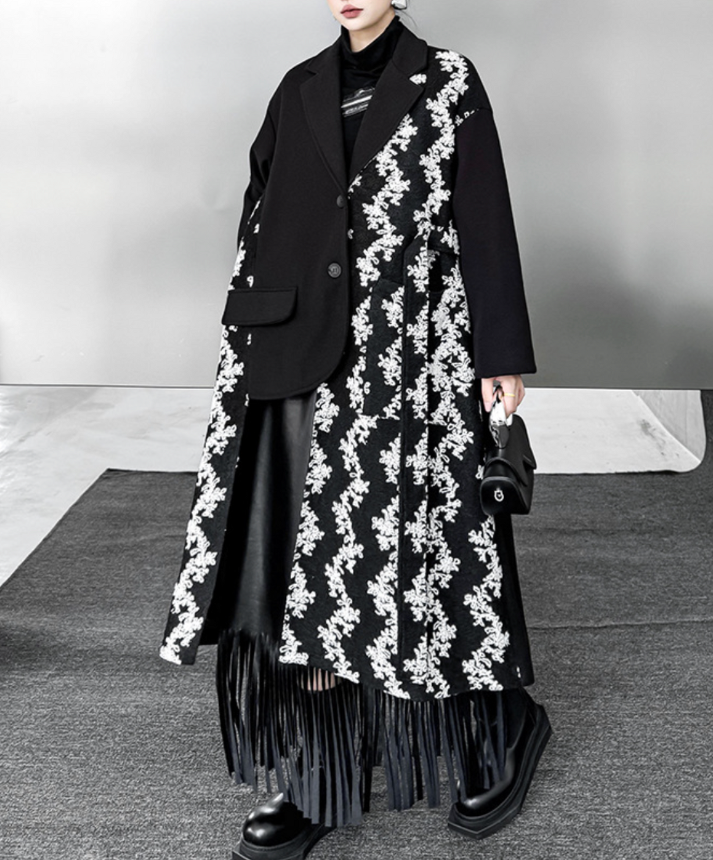 asymmetrical patchwork design coat EN2577