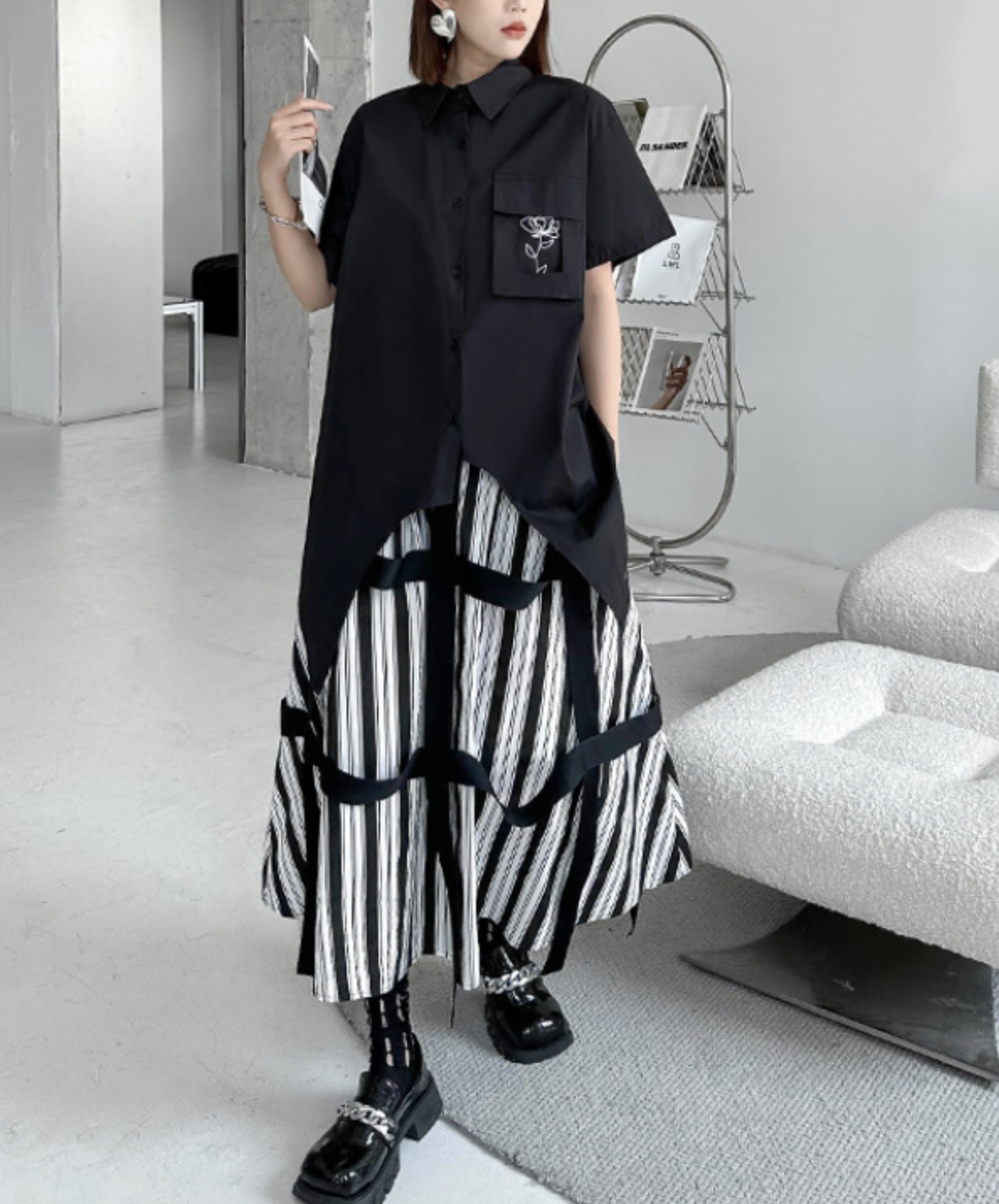 wide belt with decorative stripes skirt EN2839
